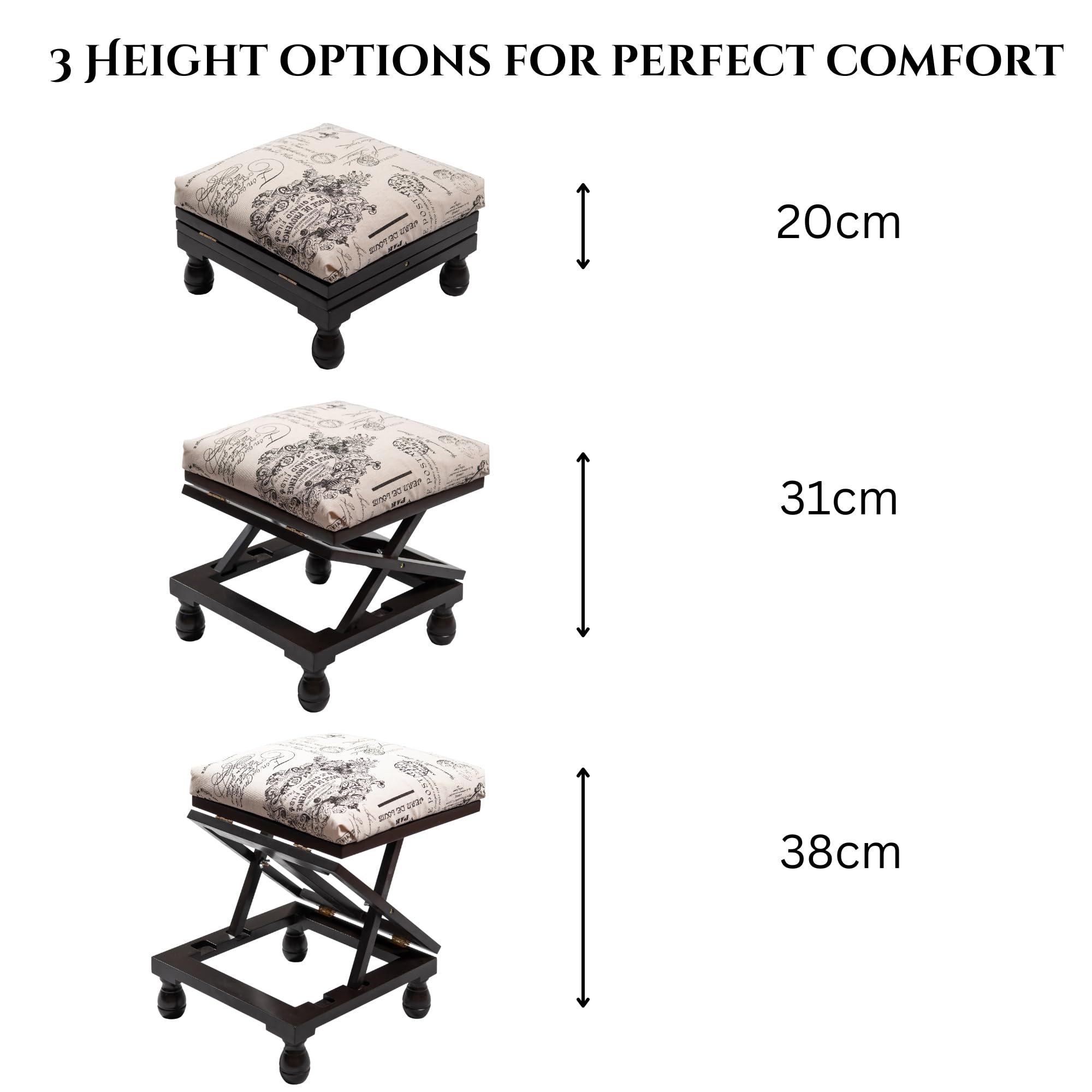 Greenhurst Adjustable 3-Position Footstool with Solid Wood Frame | Mahogany Finish | 38cm Max Height 5