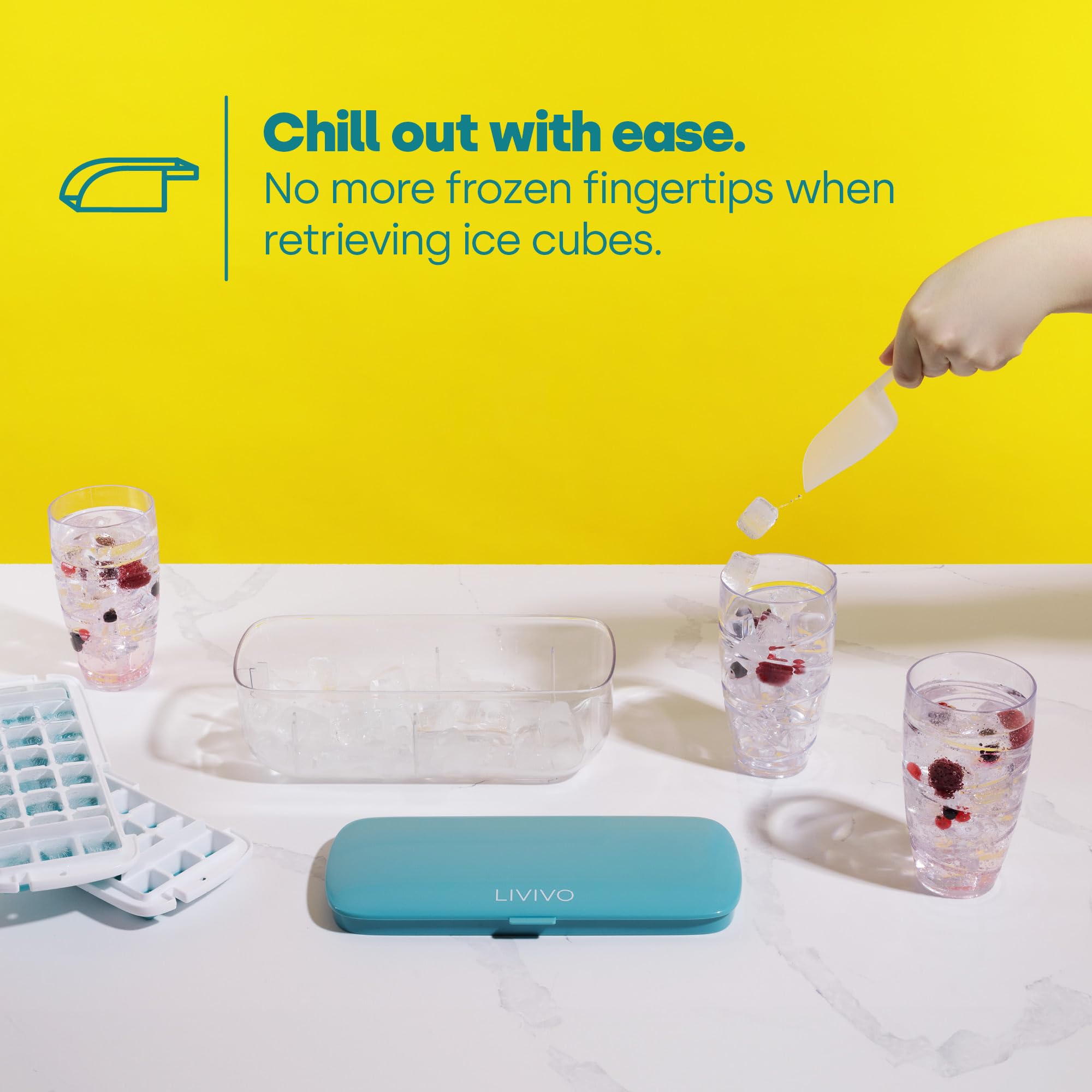 LIVIVO Ice Cube Tray with Lid and Storage - Makes 48 Cubes | Easy Press Release | BPA Free 7