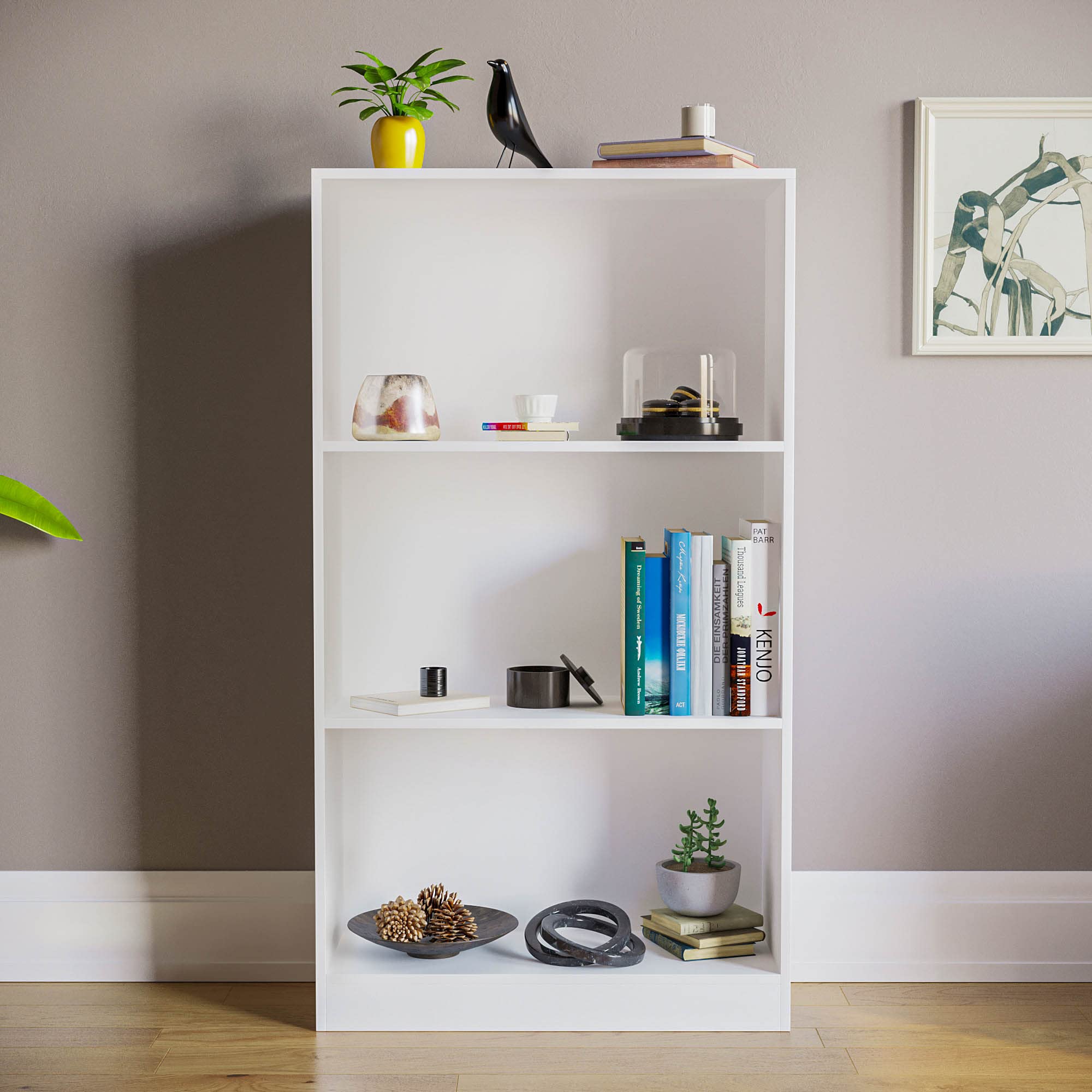 Vida Designs Cambridge 3 Tier Medium Bookcase - White Wood Shelving | H 108 x W 60 cm 2