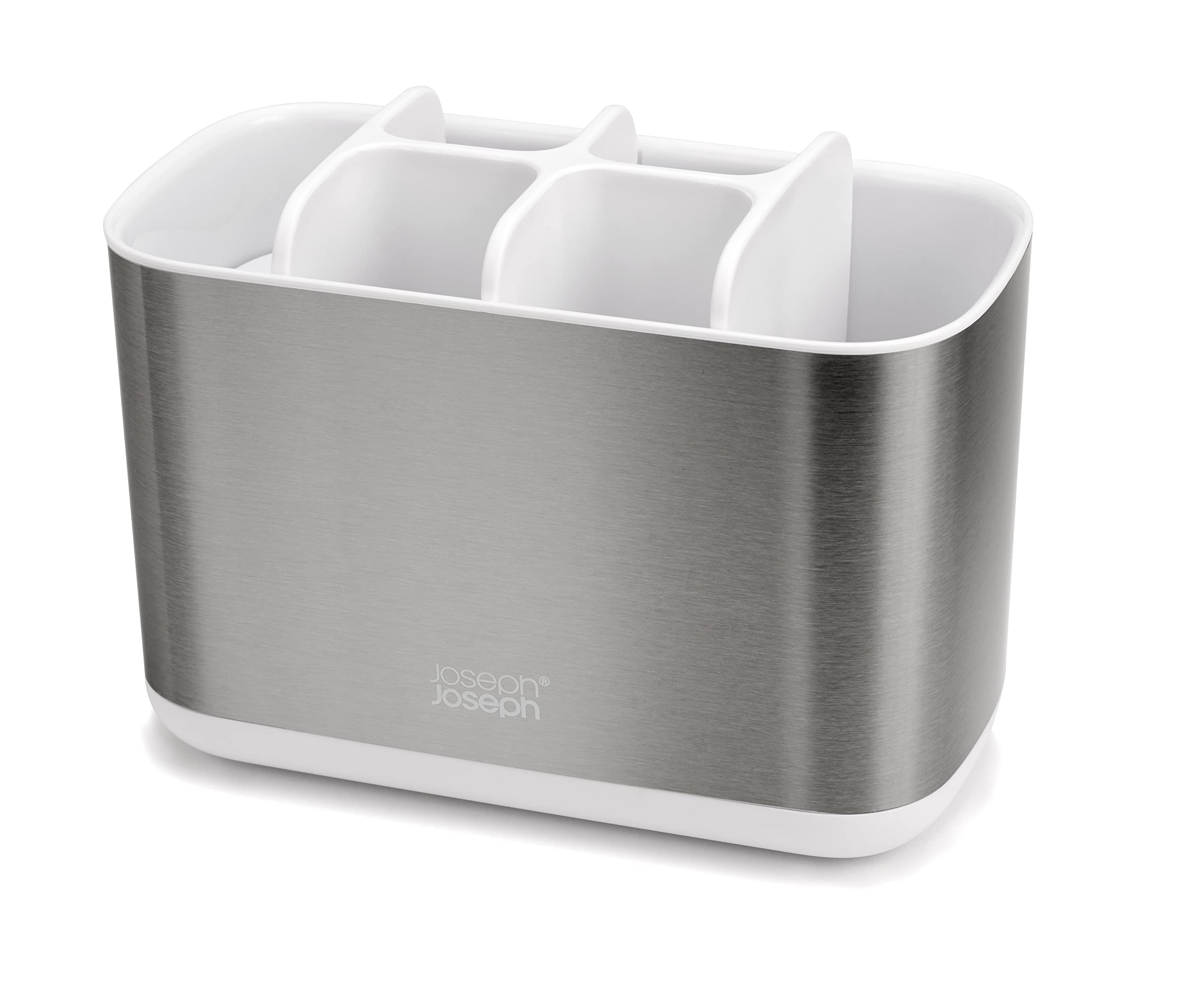 Joseph Joseph Easy-Store Large Toothbrush Holder Caddy - White/Steel | Ventilated & Fingerprint-Resistant 6