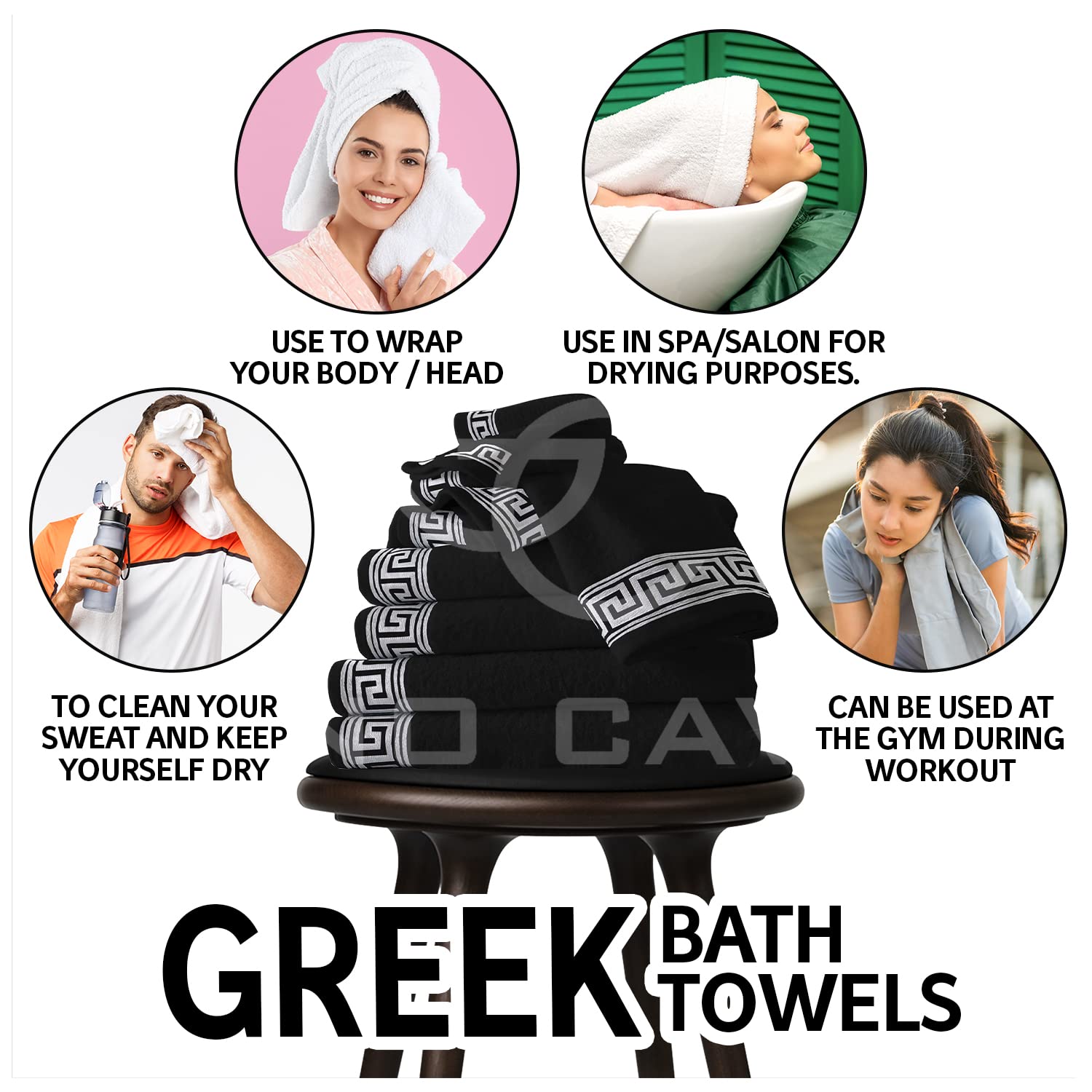GC GAVENO CAVAILIA 8 Piece Towel Set | 500 GSM Egyptian Cotton | Black 4