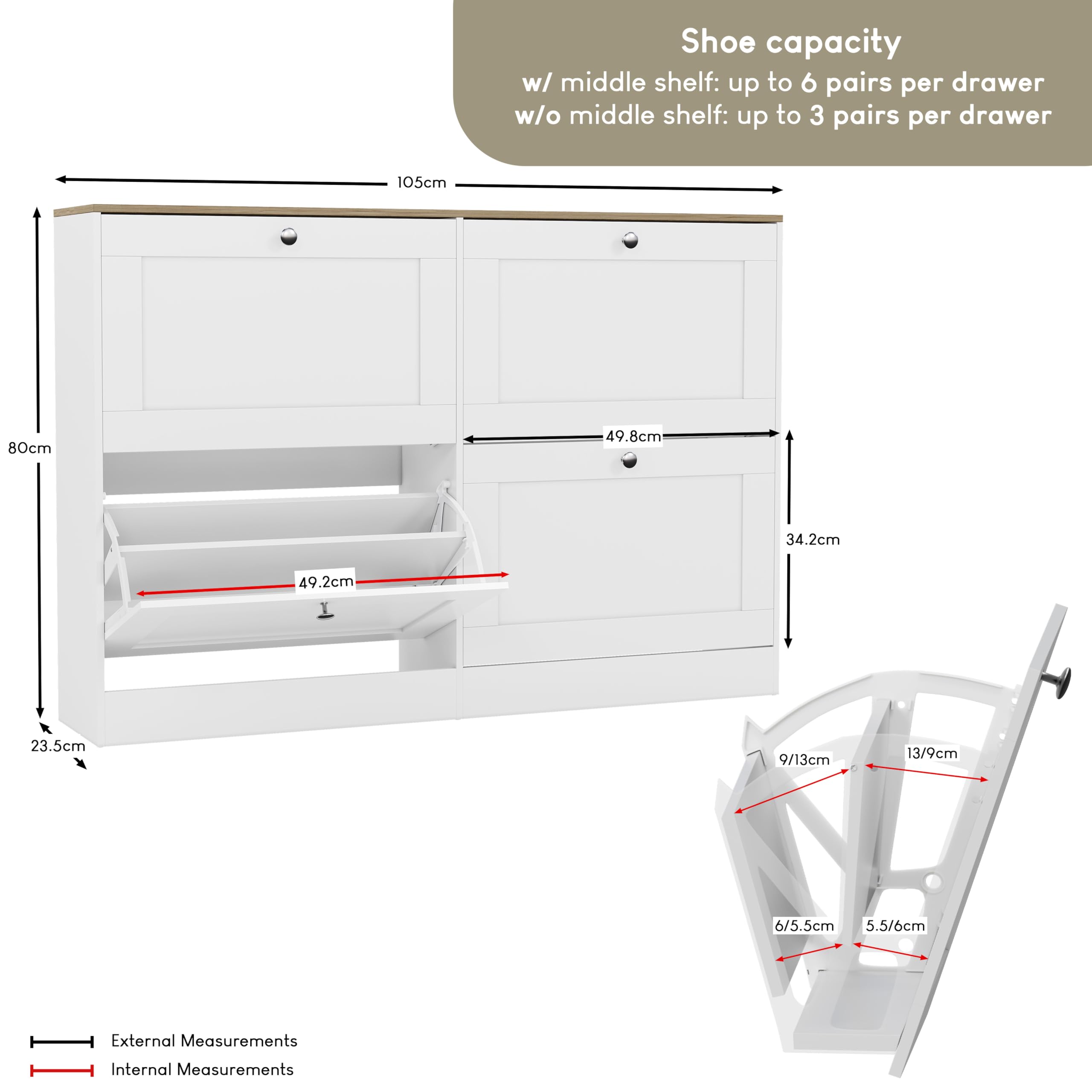Vida Designs 4 Drawer Shoe Cabinet - White & Oak | Compact, Space-Saving Storage | 80 H x 105 W cm 2