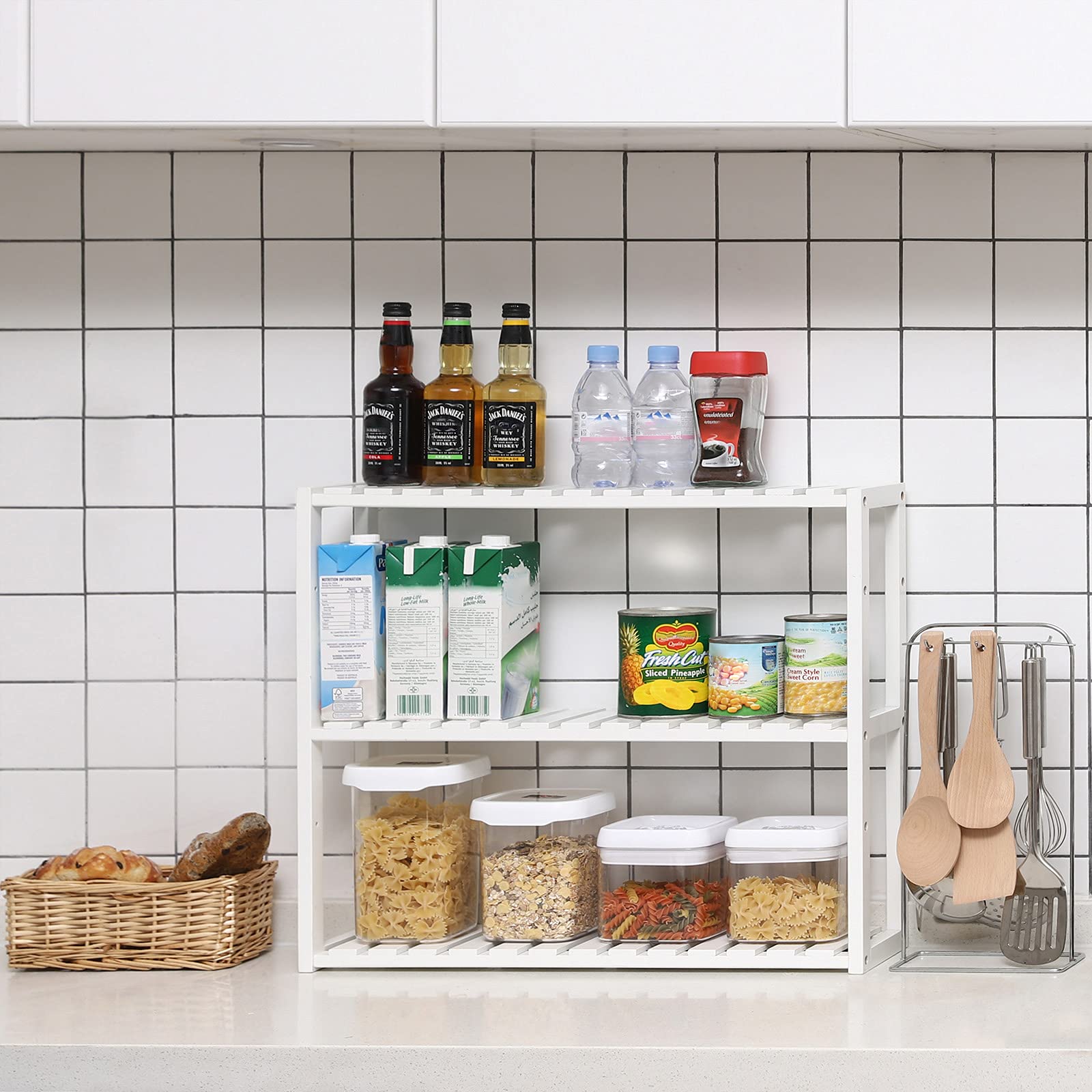 SONGMICS BCB13W Bamboo Shelf - 3 Tier, Height Adjustable | 60 x 15 x 54 cm | Bianco 4