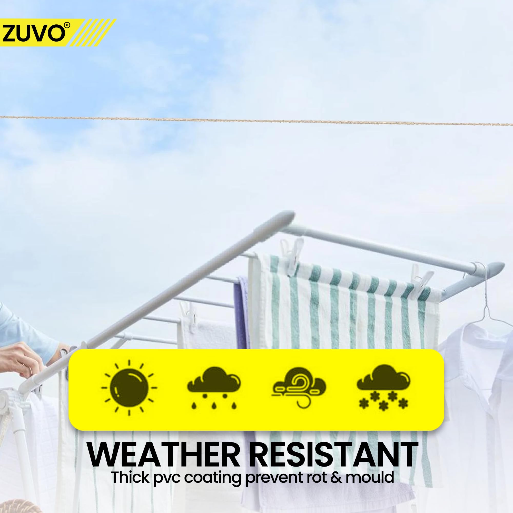 Zuvo 30M Outdoor Washing Line - Heavy-Duty Polyester Clothes Line Rope for Indoor/Outdoor Use 7