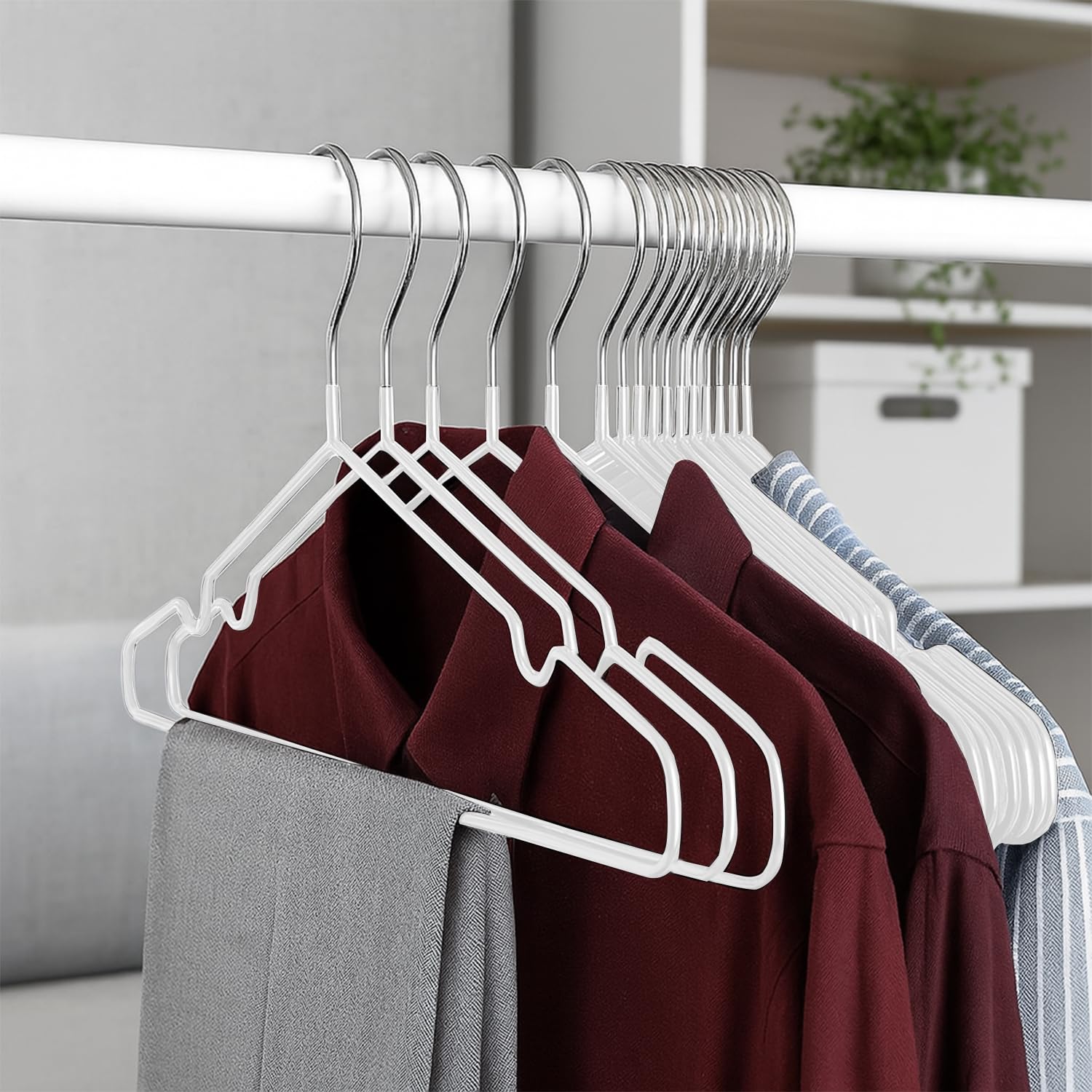 KEPLIN 20 Pack Rubber Coated Metal Hangers - Heavy Duty Non-Slip Space Saving for Wardrobes | White 7