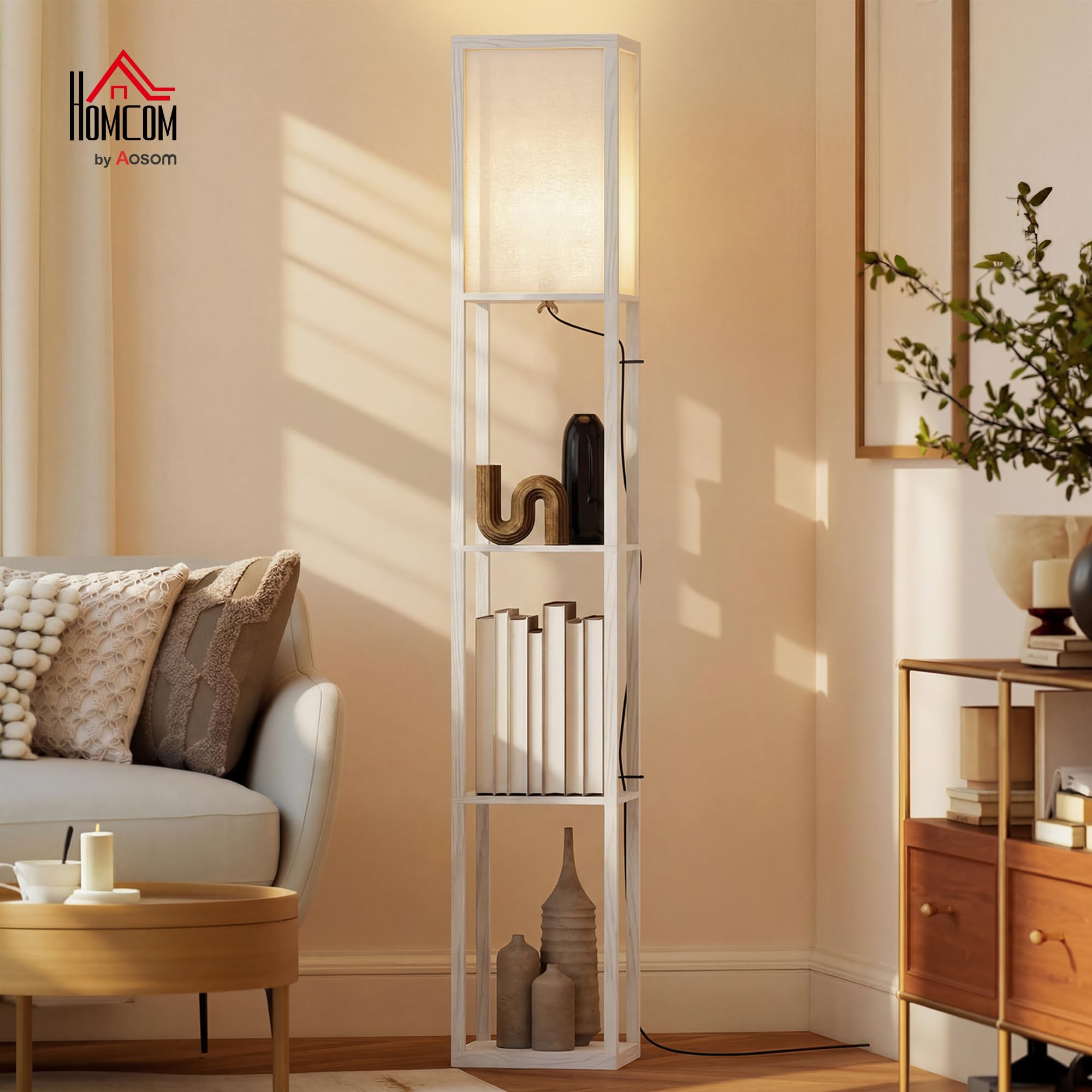 HOMCOM 3-Tier Floor Lamp, Floor Light with Storage Shelf, Reading Standing 4