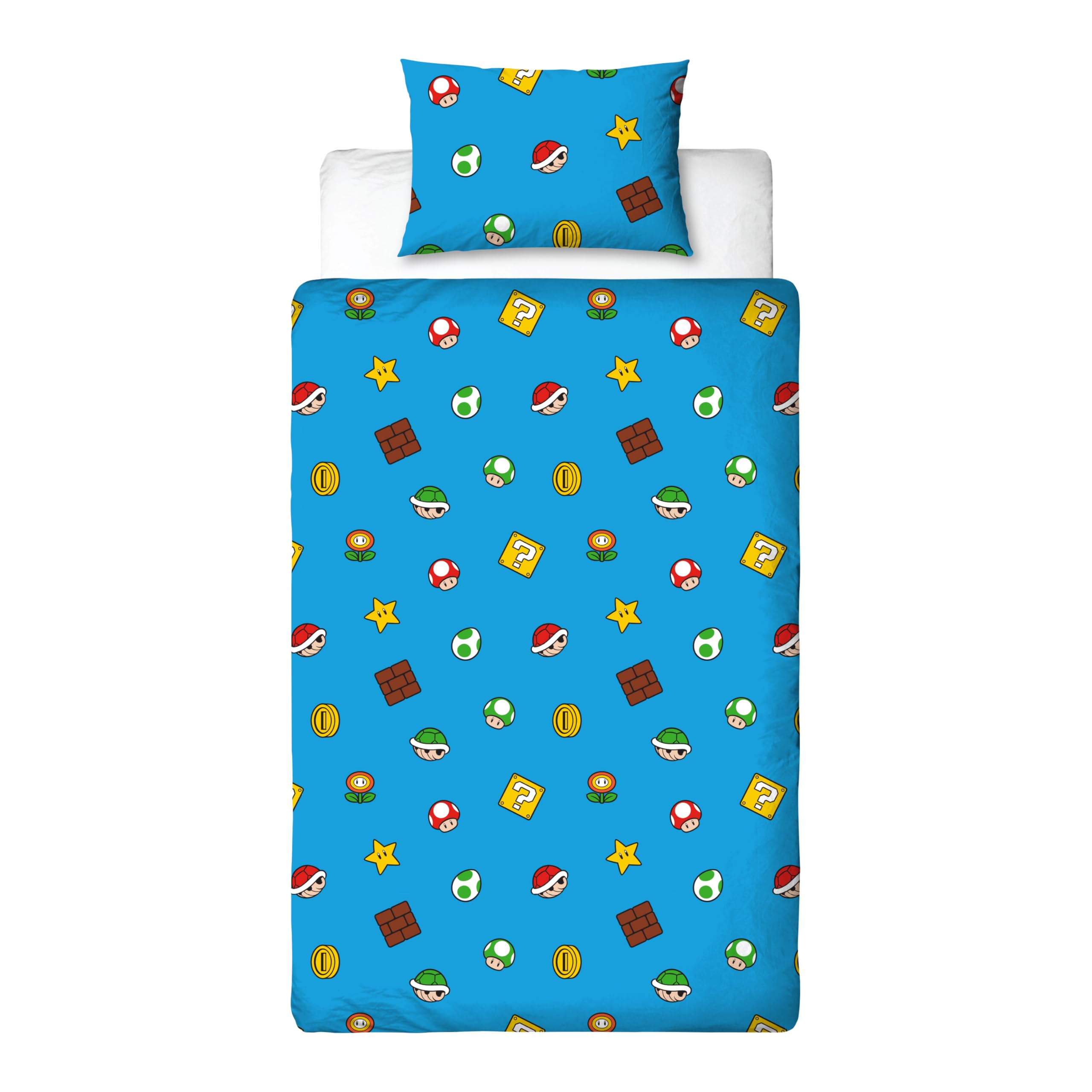 Character World Nintendo Super Mario Official Single Duvet Cover Set, Reversible Splitter Design 3