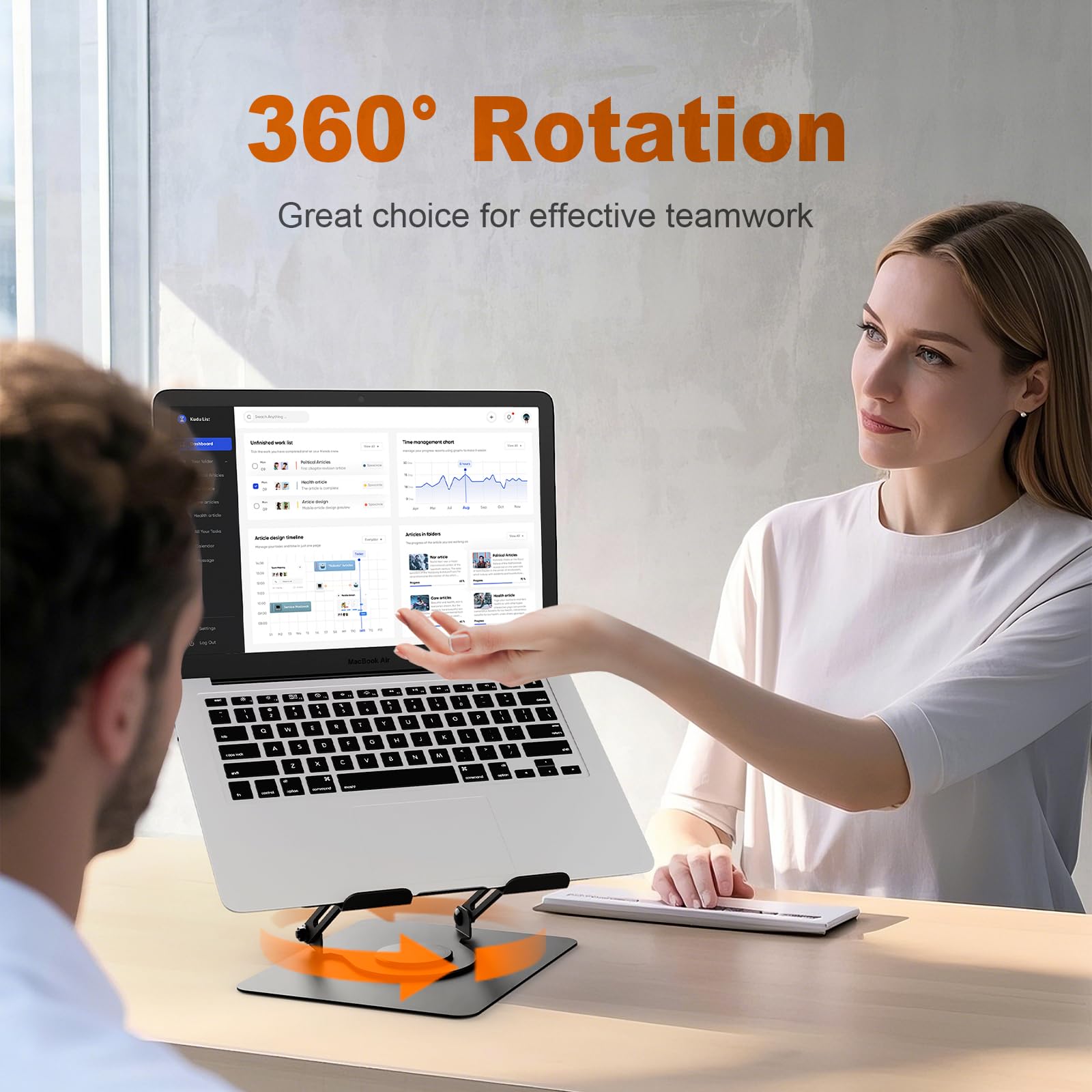 GRIFEMA Laptop Stand for Desk - 360° Swivel, Adjustable Height & Angle, Ventilated, Black 3