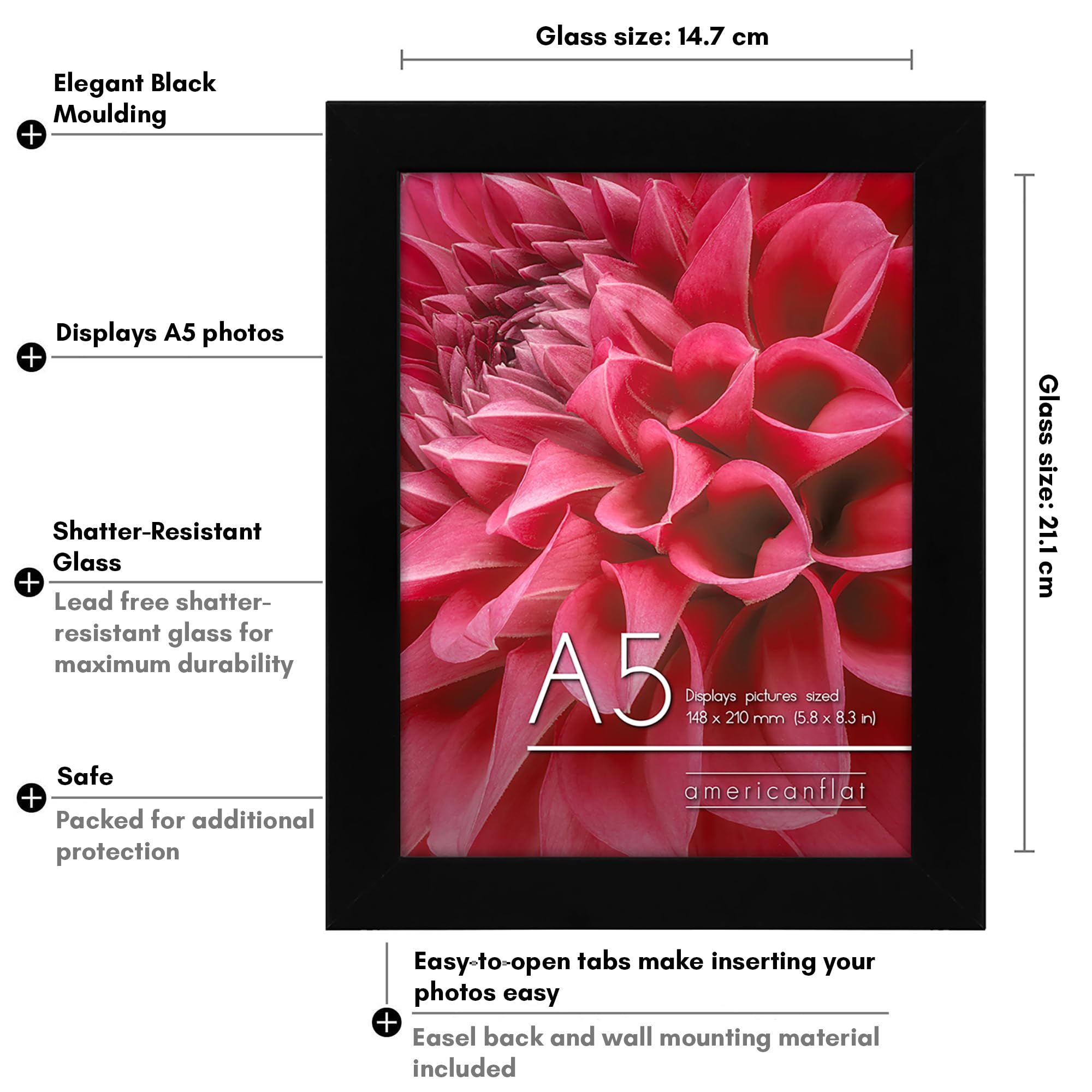 Americanflat A5 Picture Frames in Black - Set of 2 | Engineered Wood | Shatter Resistant Glass | Wall & Tabletop Display 7