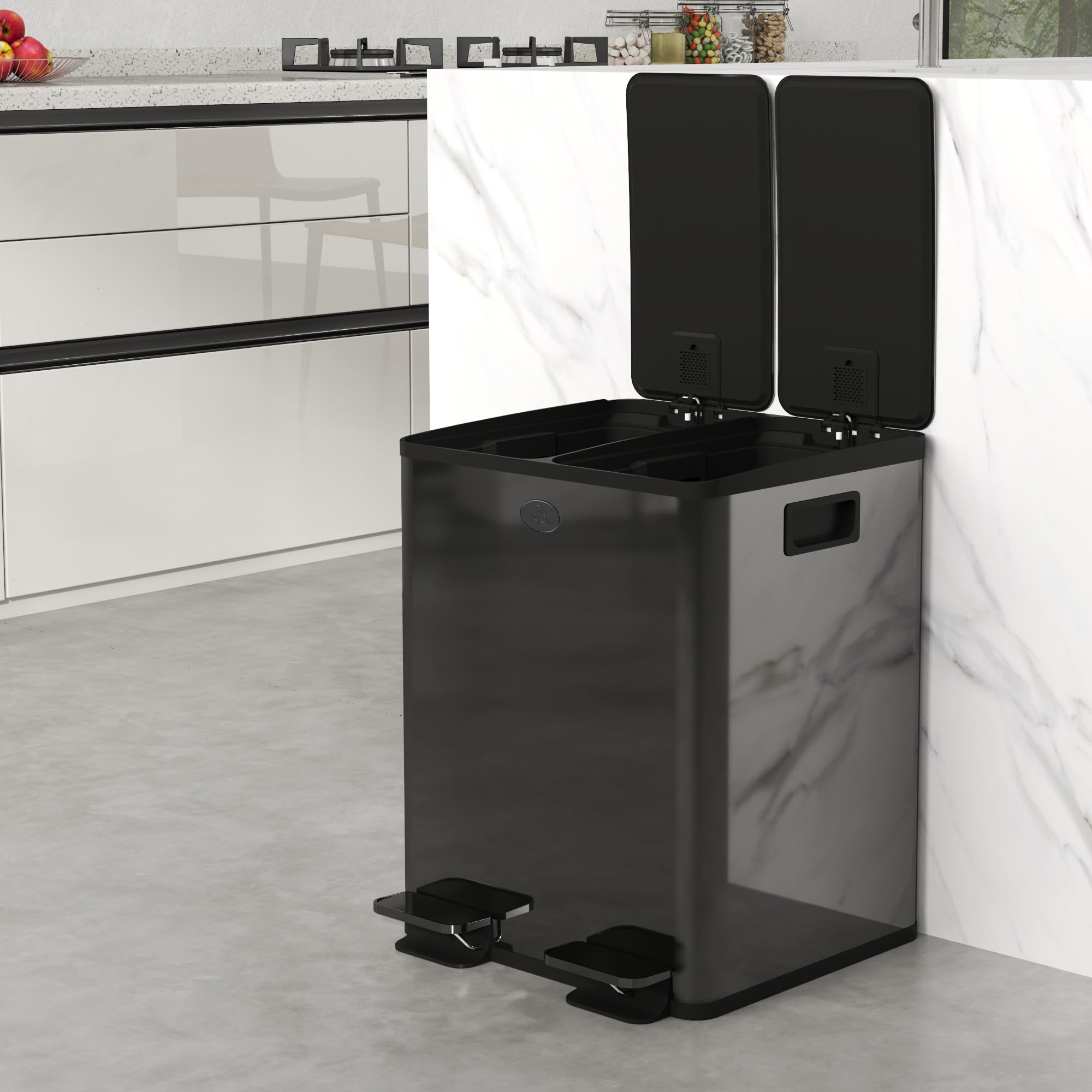 HOMCOM Dual Kitchen Recycling Bin - 2 x 20L Capacity | Stainless Steel | Pedal Opening 9