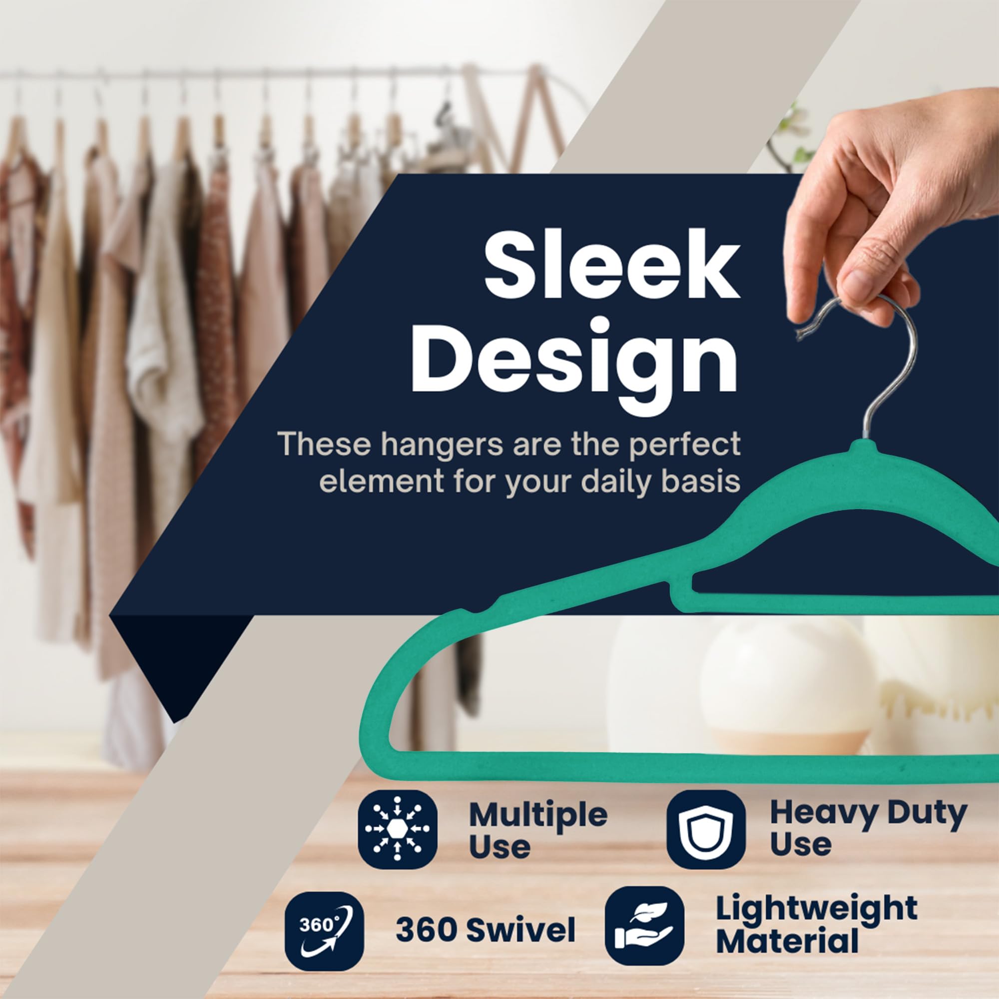 Sasha Morel Velvet Hangers - 50 Pack Non-Slip Space Saving Coat Hangers | Teal 3