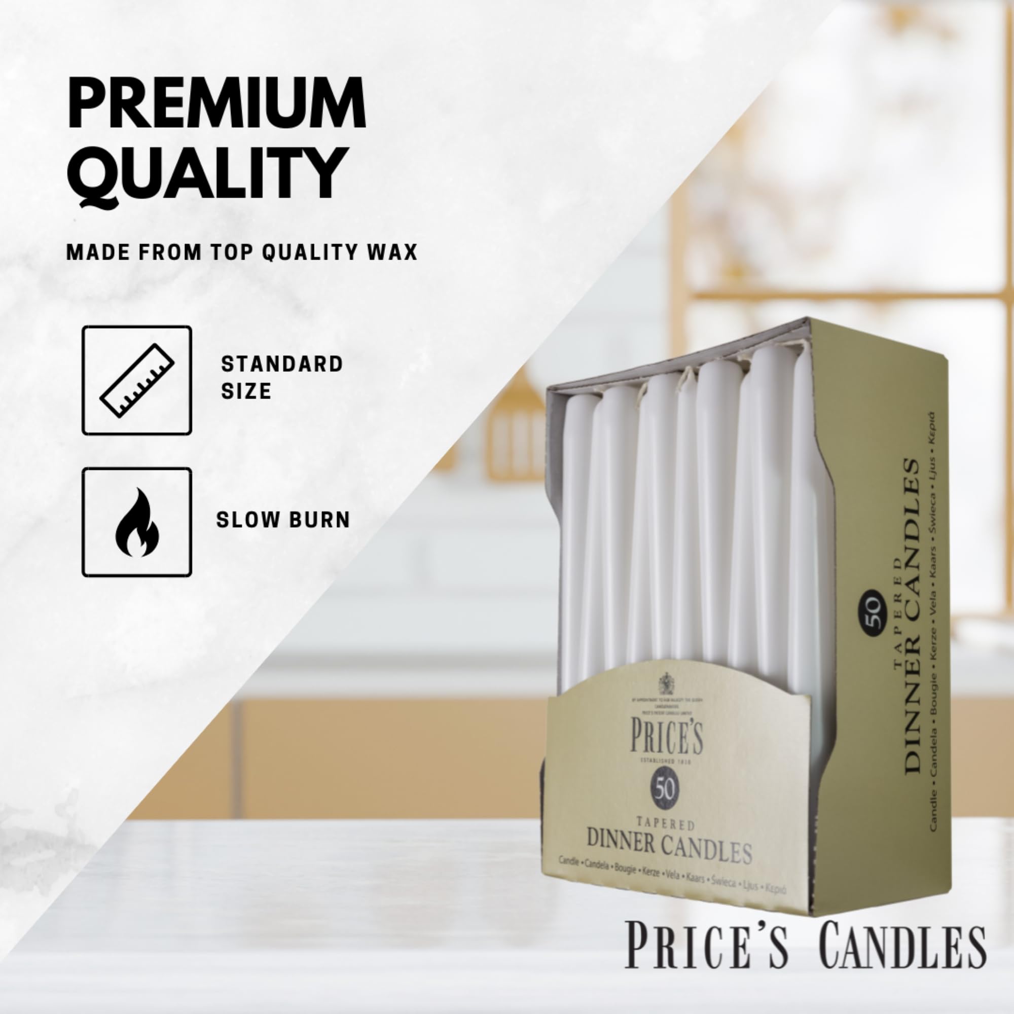 Price's Candles White Unscented Tapered Dinner Candles - 50 Pack | 7 Hour Burn Time | Wax 4