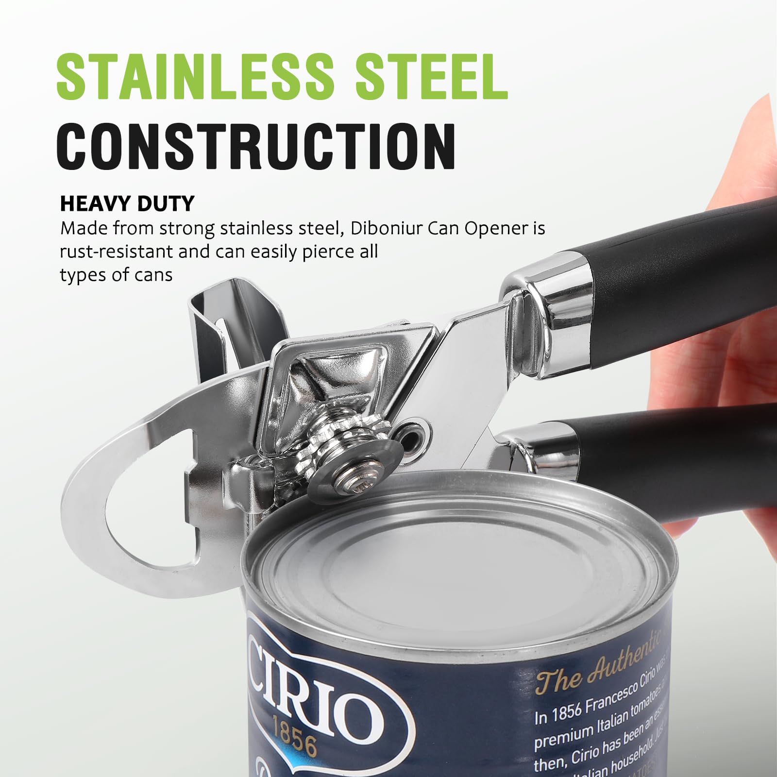 Diboniur Heavy Duty Manual Can Opener - Stainless Steel, 3-in-1 Functionality | Black 3