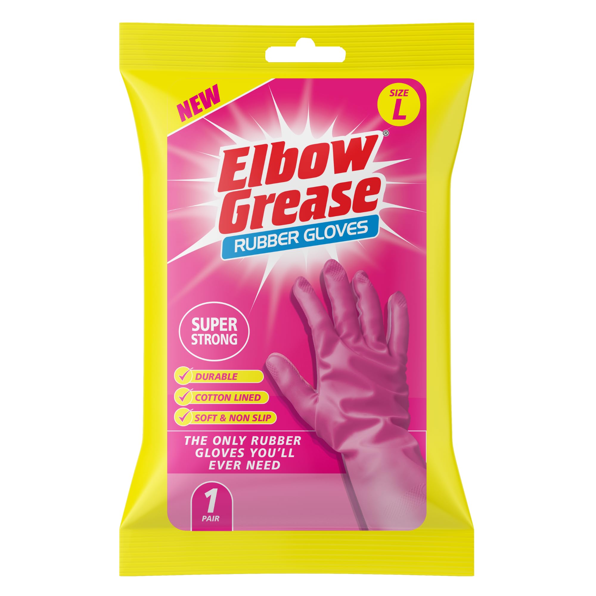 Elbow Grease Pink Rubber Gloves - Super Strong & Cotton Lined | Size L 1