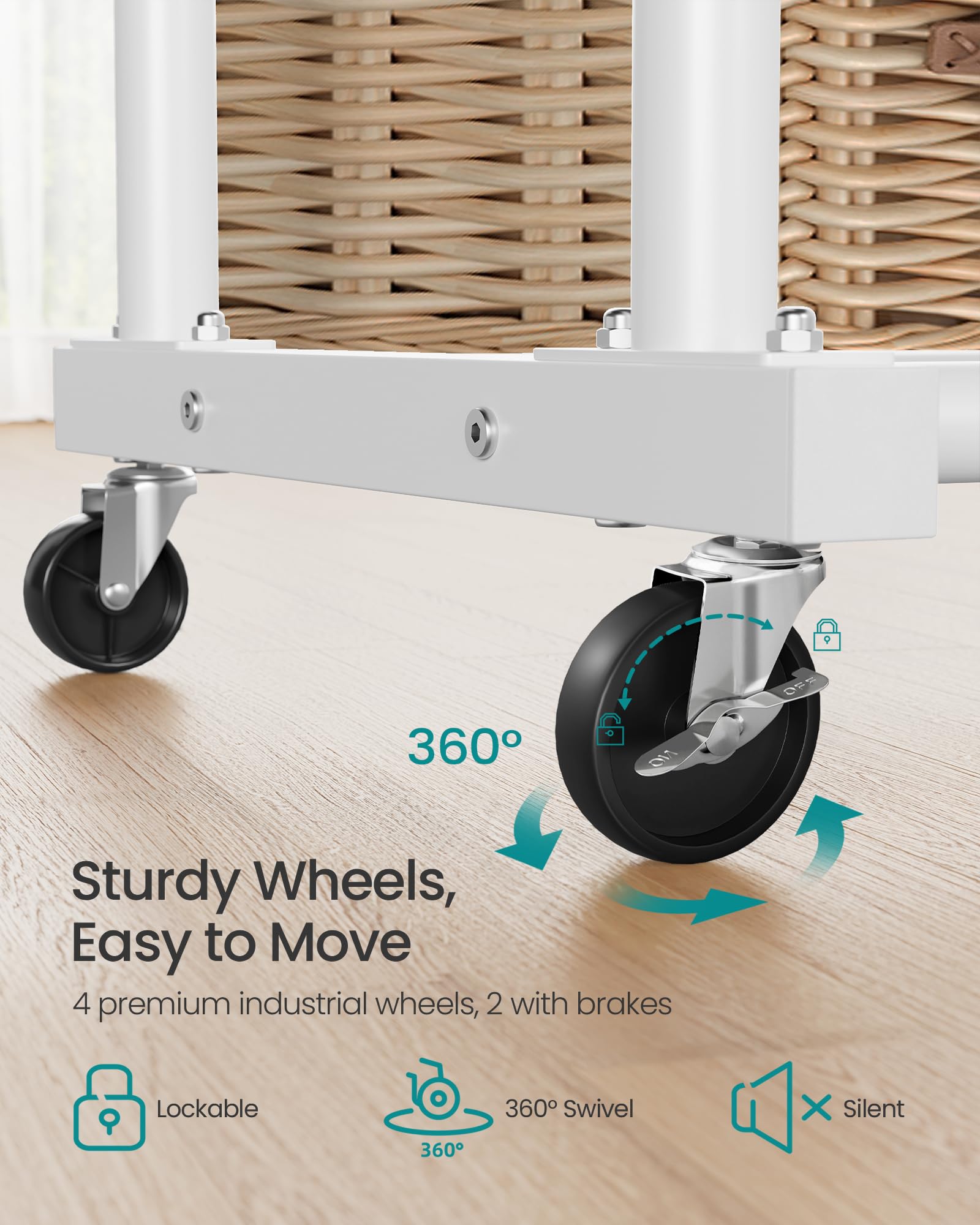 SONGMICS Clothes Rack on Wheels - Heavy Duty Steel, 90 kg Capacity | Matte White 4