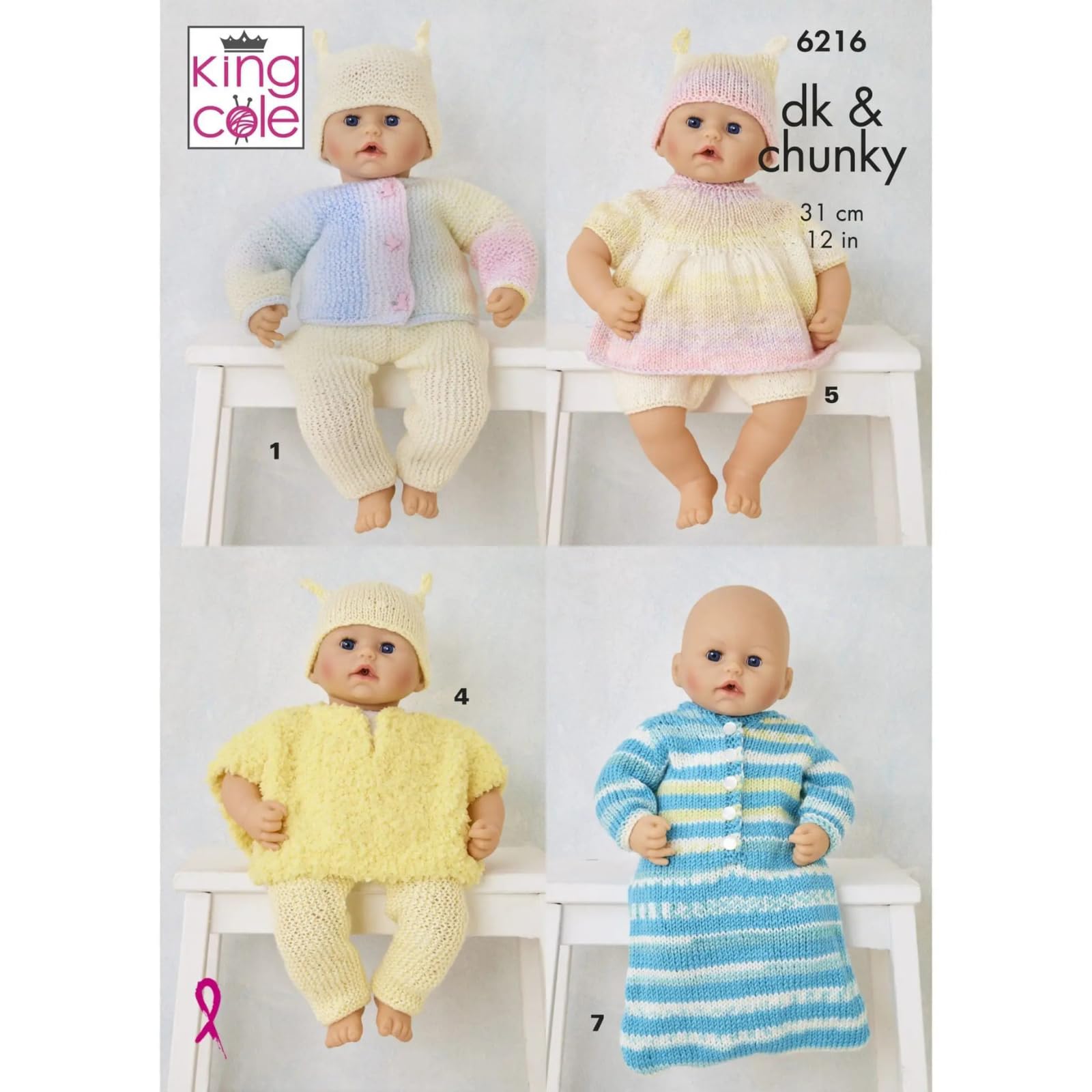 King Cole P6216 Double Knit Chunky Knitting Pattern - Doll Clothes for 12”-22” Dolls | Paper 1