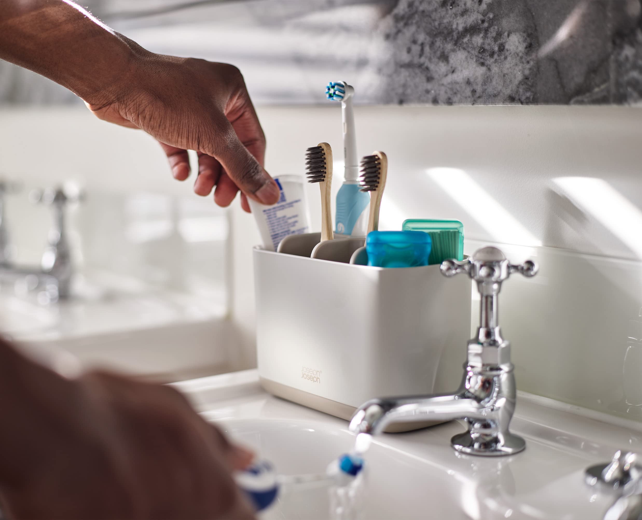Joseph Joseph Easy-Store Toothbrush Holder Caddy - Ventilated Storage for Powered Brushes | Ecru 5