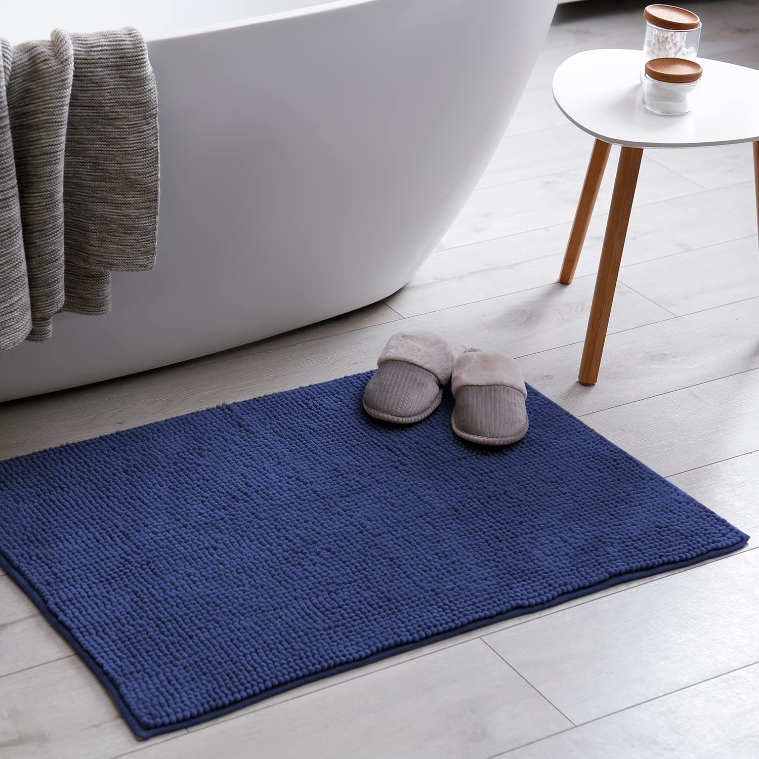 KEPLIN Microfibre Non-Slip Bath Mat - Navy | 40 x 60 cm | Machine Washable 6