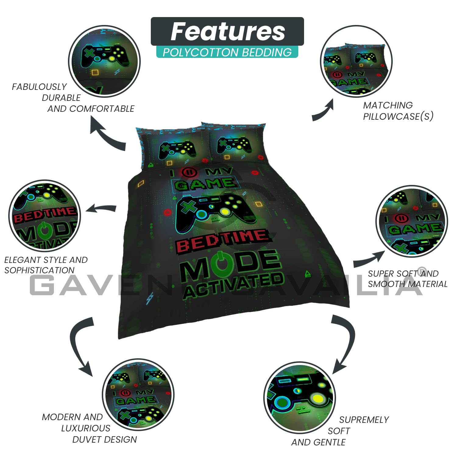GC GAVENO CAVAILIA Gamer Duvet Cover Set | Double | Polycotton | 3 Piece | Gamer-multi 2