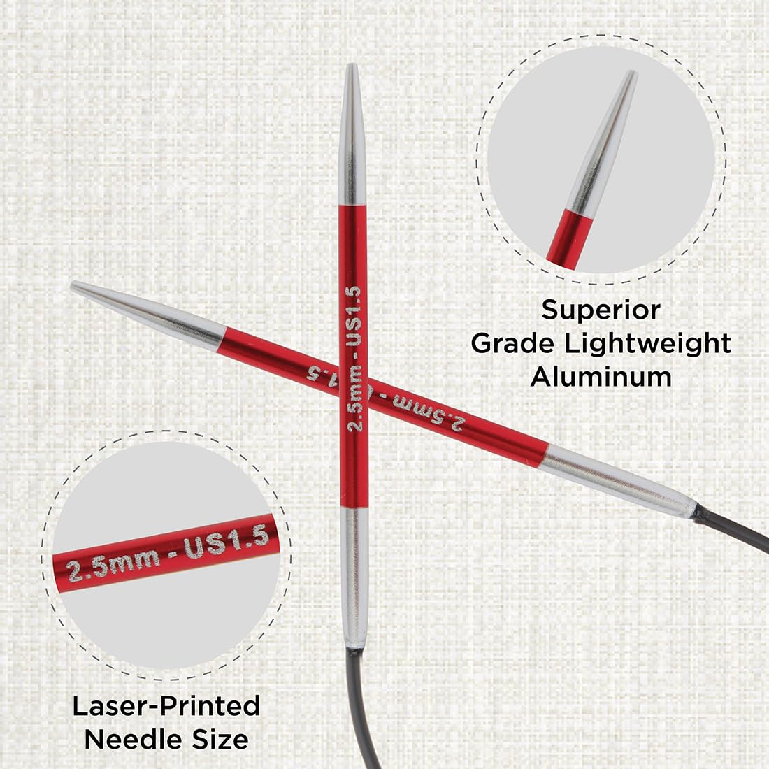 KnitPro Zing Fixed Circular Knitting Needles - 2.5mm Size | 22.5cm Length | Lightweight Aluminium 2