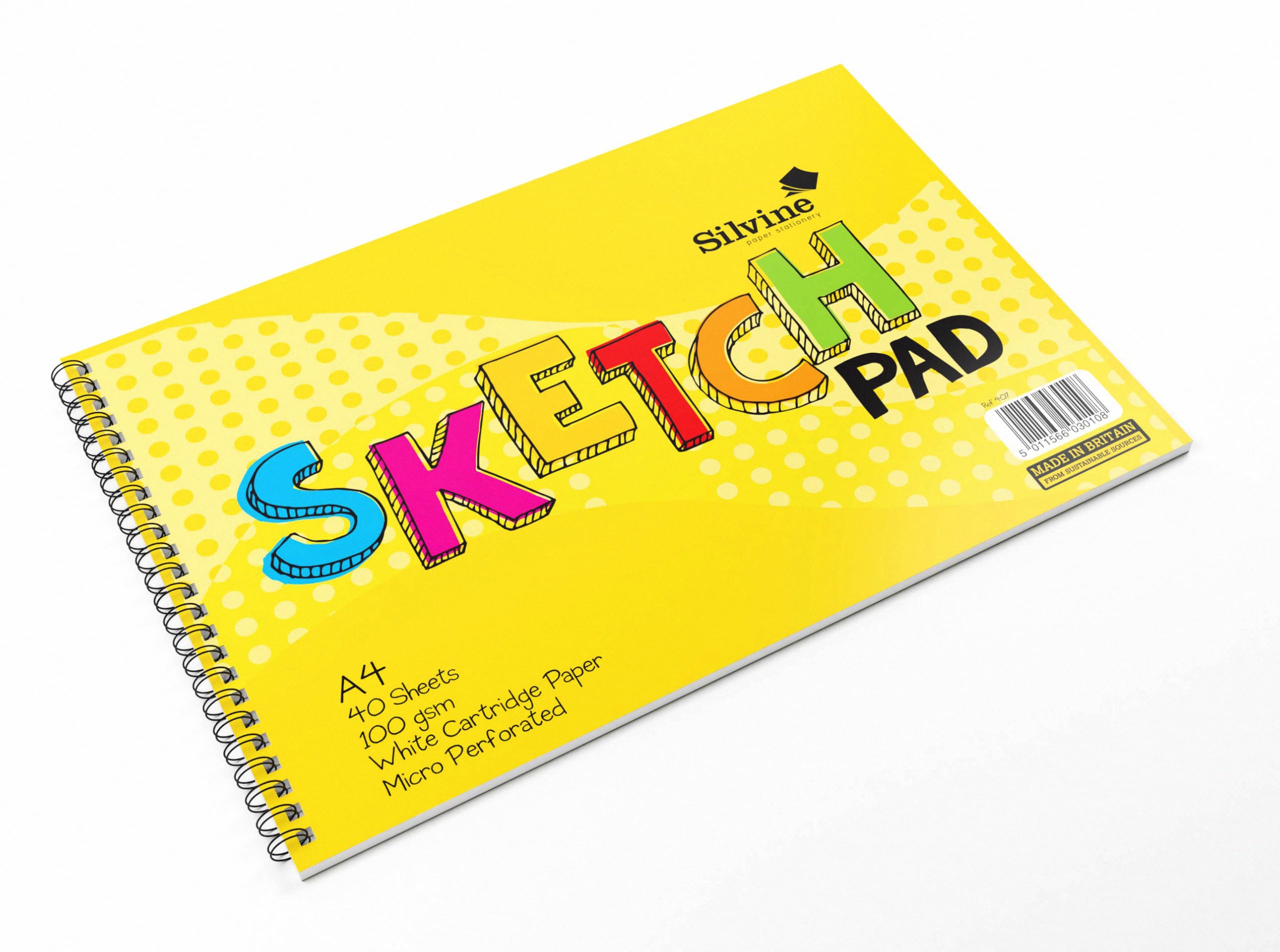 Silvine A4 Wirebound Sketch Pad - 40 Sheets 100gsm Smooth White Cartridge Paper | Landscape 2