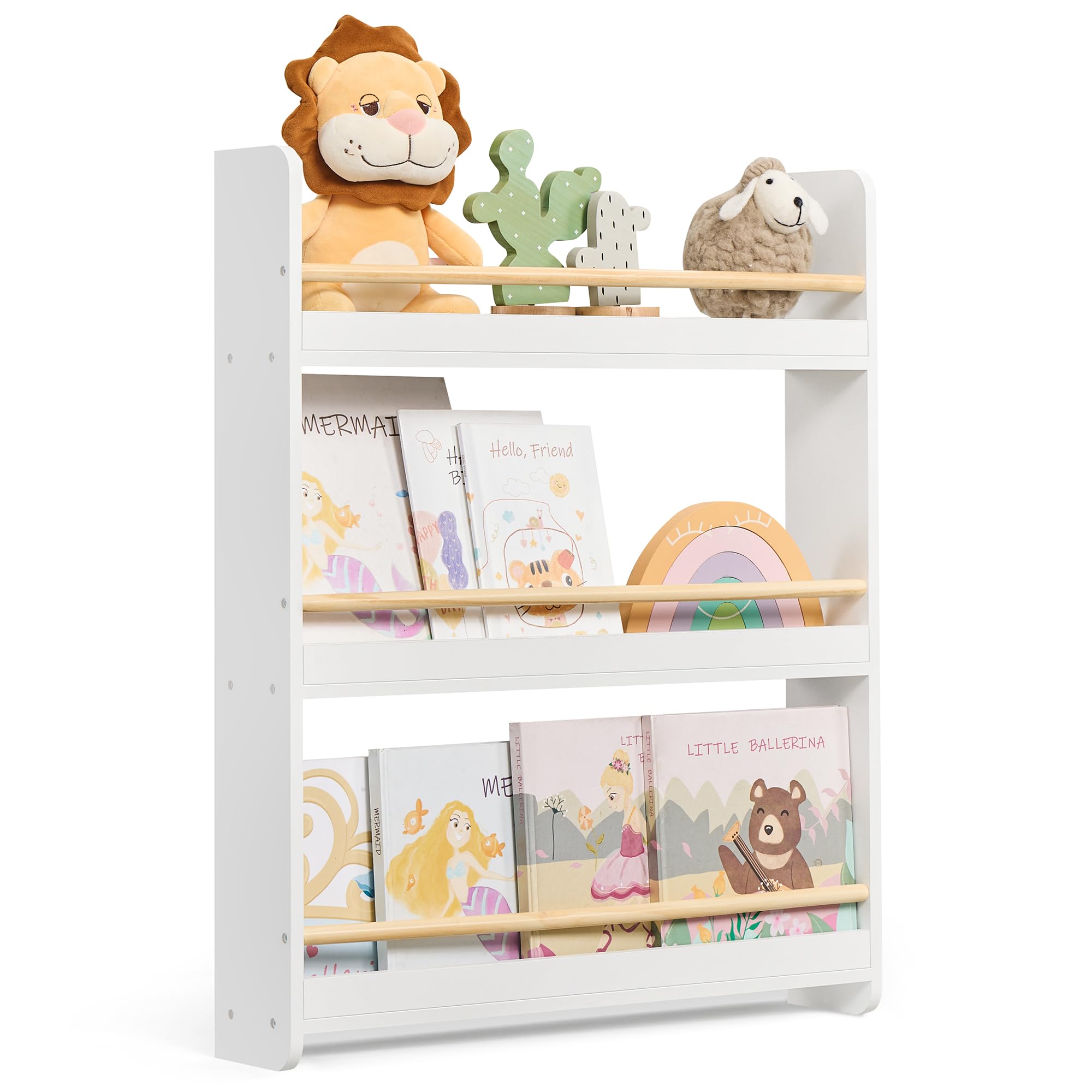 SONGMICS Kids Bookshelf - 3-Tier Wall-Mounted Bookcase | MDF & Pine Wood | White 1