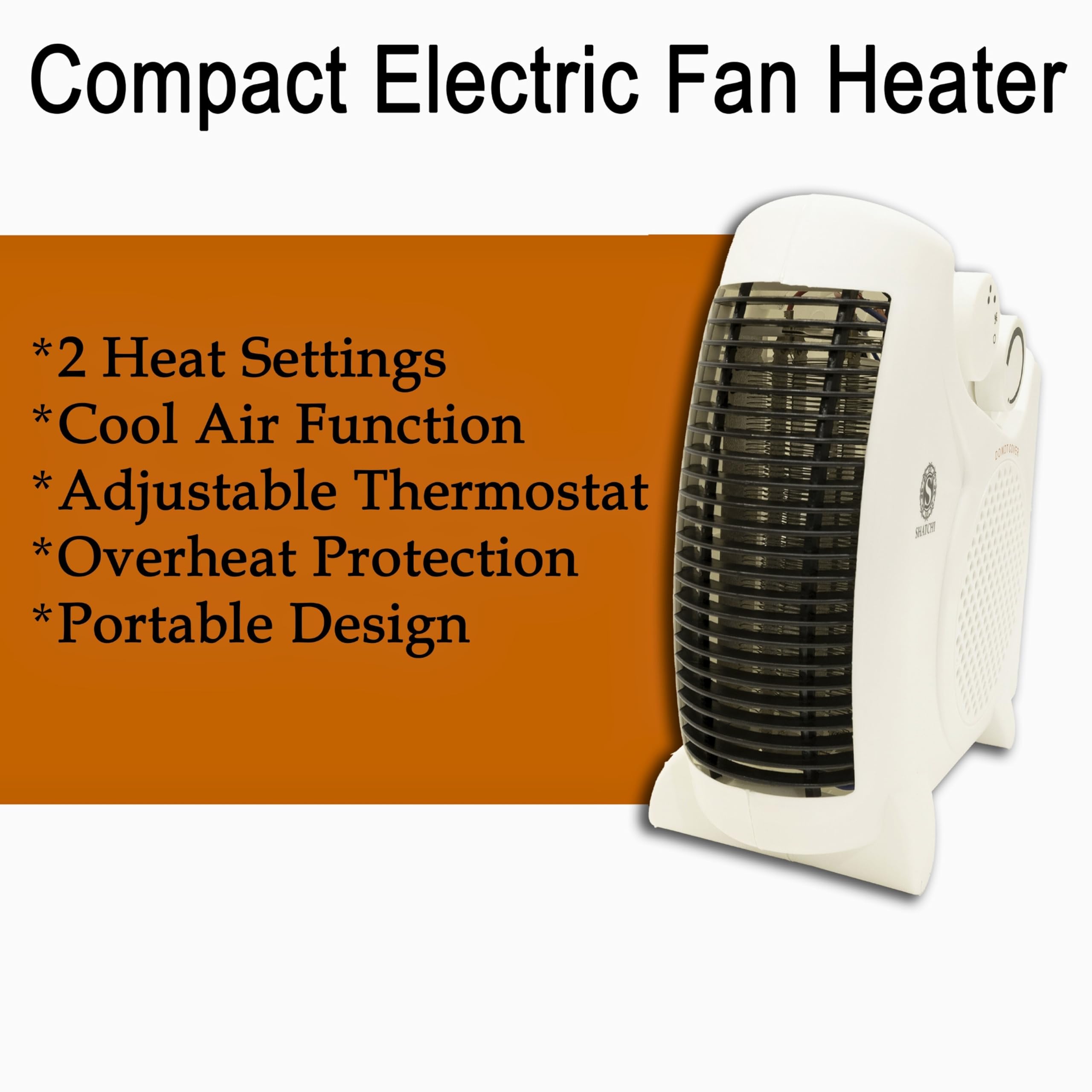 SHATCHI 2000W Upright & Flat Fan Heater | 2 Heat Settings | Adjustable Thermostat | Portable 6