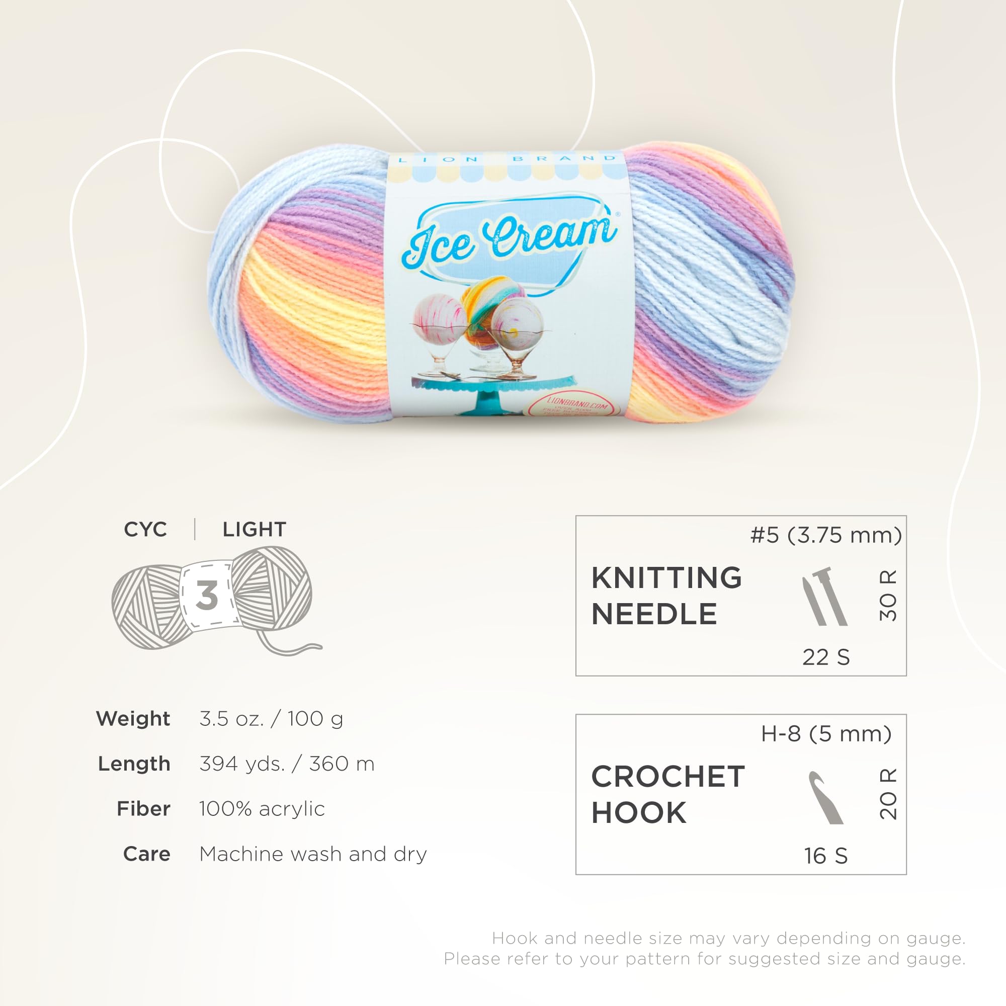 Lion Brand Yarn Ice Cream Yarn - 100% Acrylic, DK Weight | Parfait Color 4