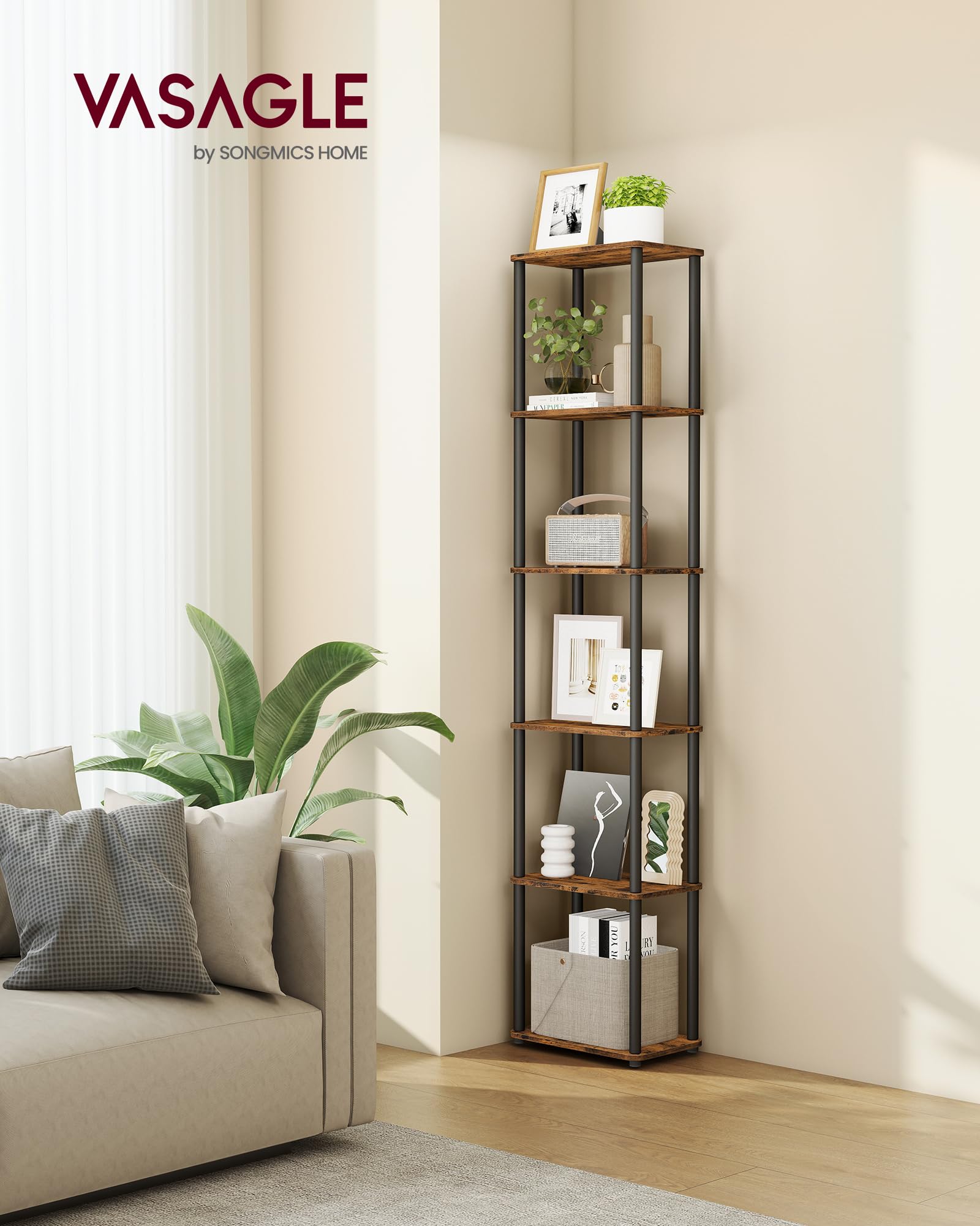 VASAGLE 6-Tier Standing Shelf Unit - Toolless Assembly | 6 kg/Tier Capacity | Rustic Brown 2