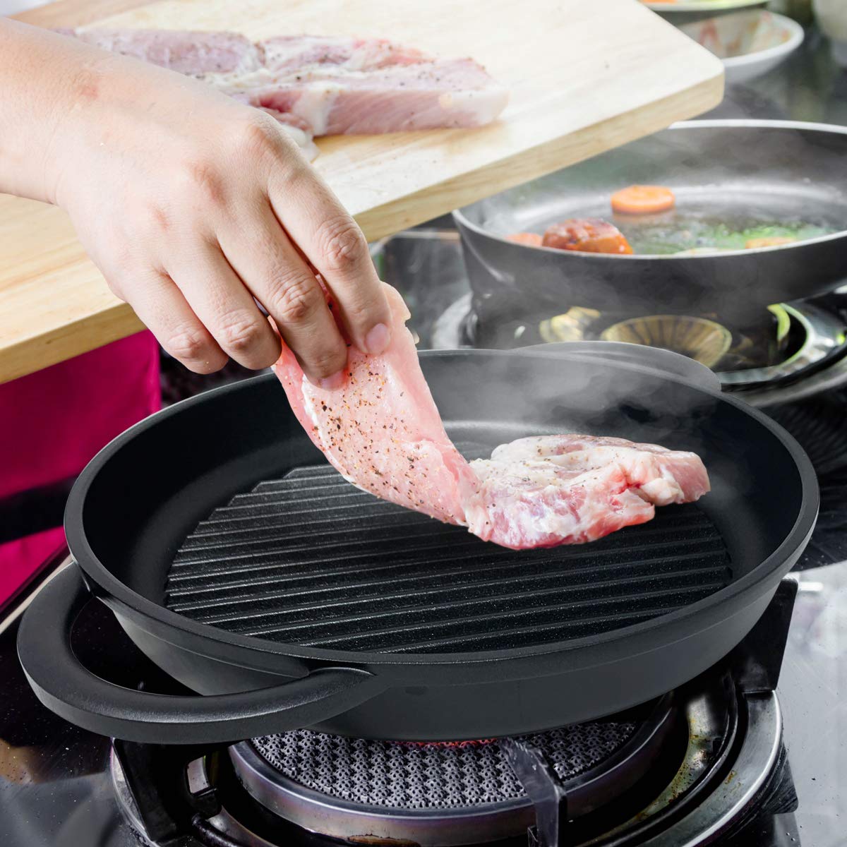 joeji's Kitchen Forever Pan - 27cm Non-Stick Cast Aluminium Griddle Pan with Lid 7