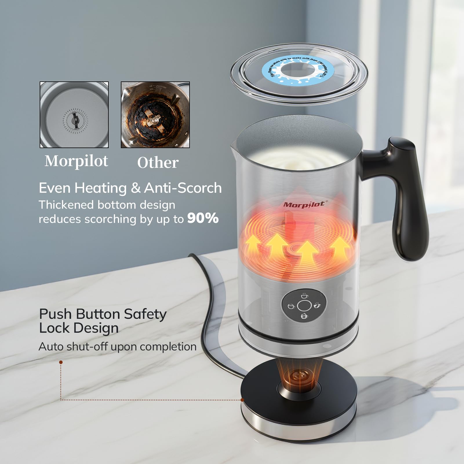 morpilot Automatic Milk Frother - 4-in-1 Hot/Cold Frothing, 300ML Capacity, Stainless Steel | MMF-031 5