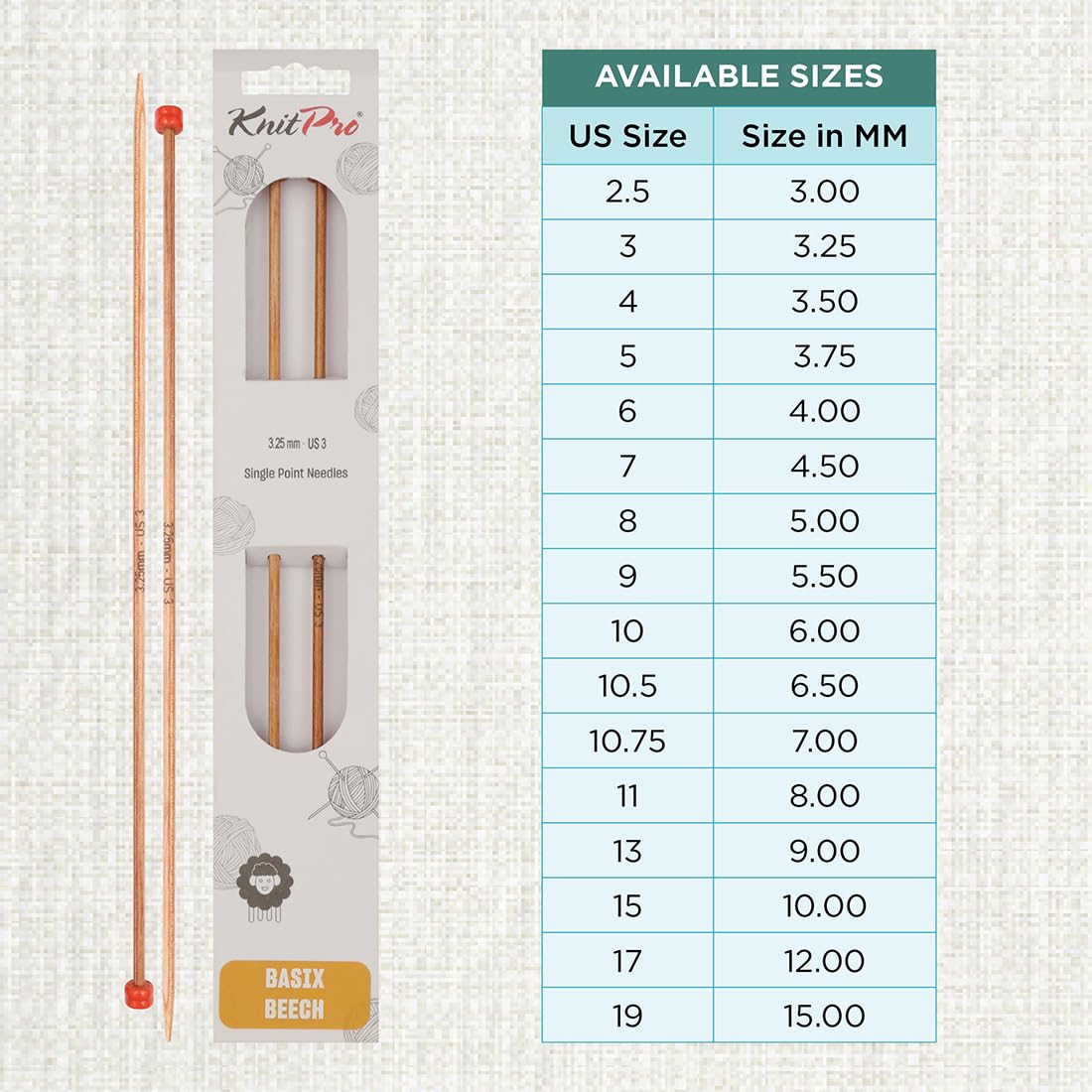 KnitPro Basix Birch Single Ended Knitting Needles - 25cm Length, 3.25mm Size | Beech Wood 4