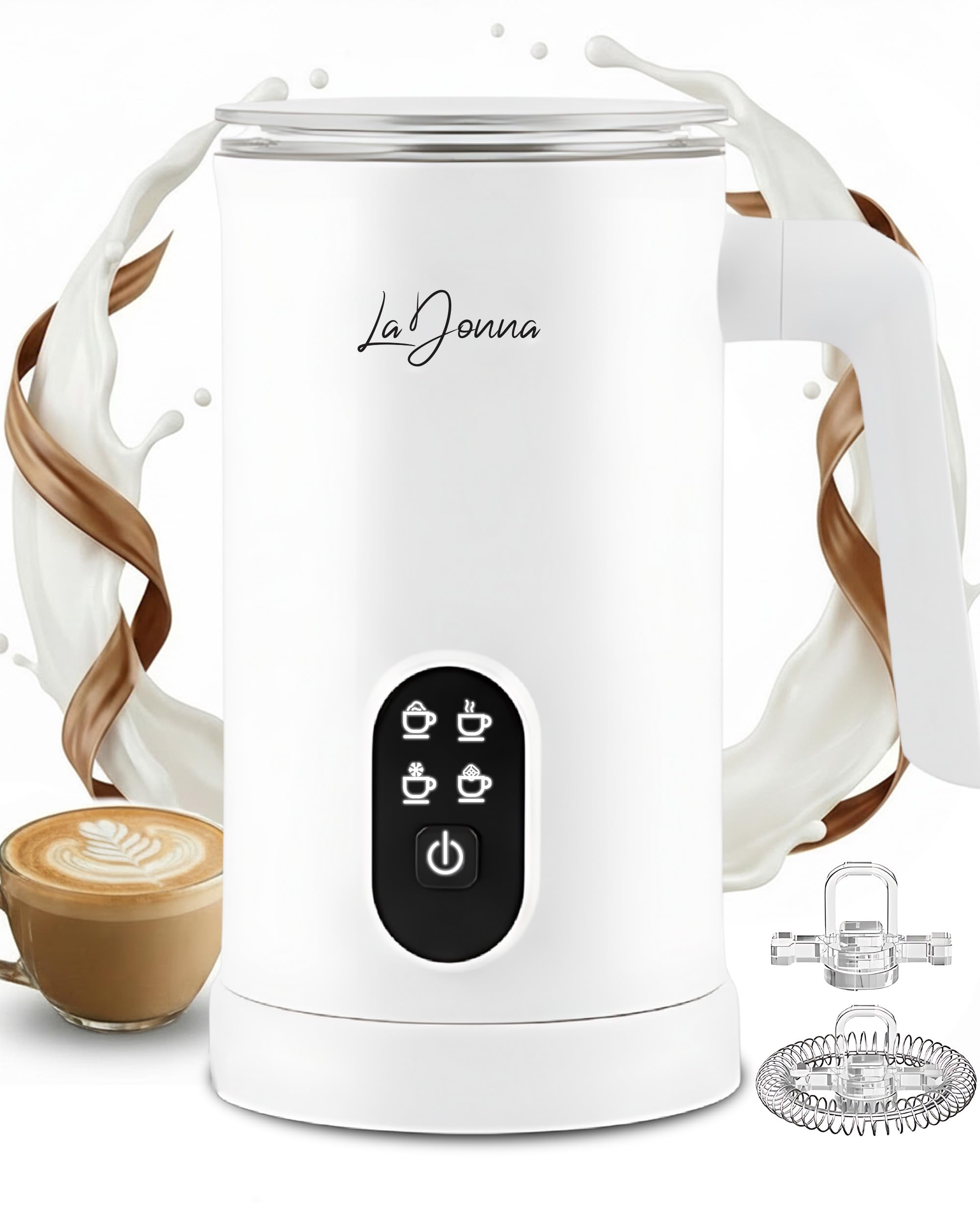LaDonna Electric Milk Frother - 4 Functions: Hot/Cold Froth, Heat Milk, Hot Chocolate | 350ml Capacity
