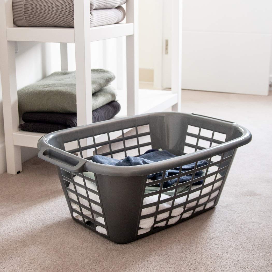 Addis 40L Rectangle Laundry Basket - Hardwearing Plastic | Smokey Grey | Convenient Handles 4