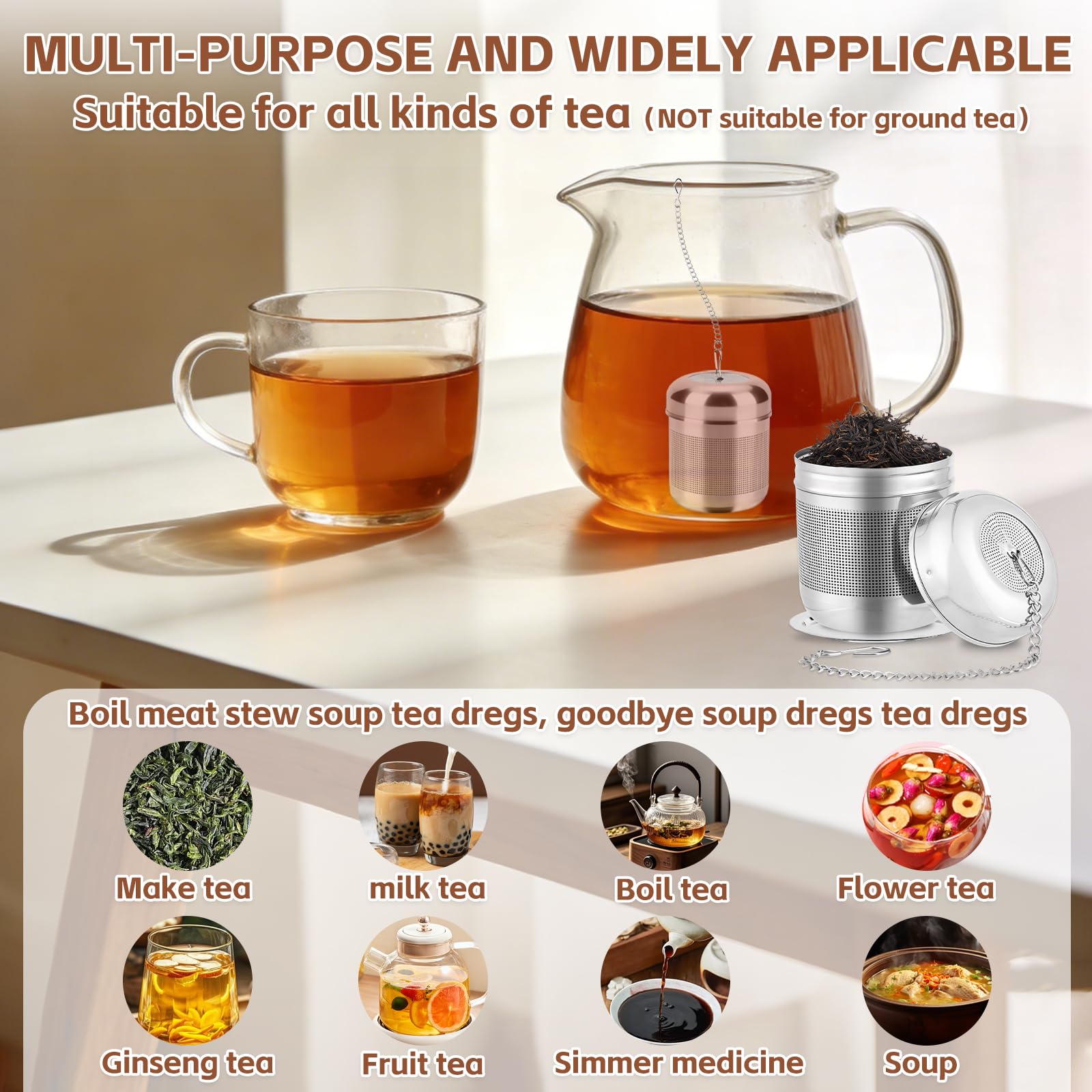 MOXYOY 304 Stainless Steel Tea Infuser for Loose Tea | Extra Fine Mesh | Includes Drip Tray 5