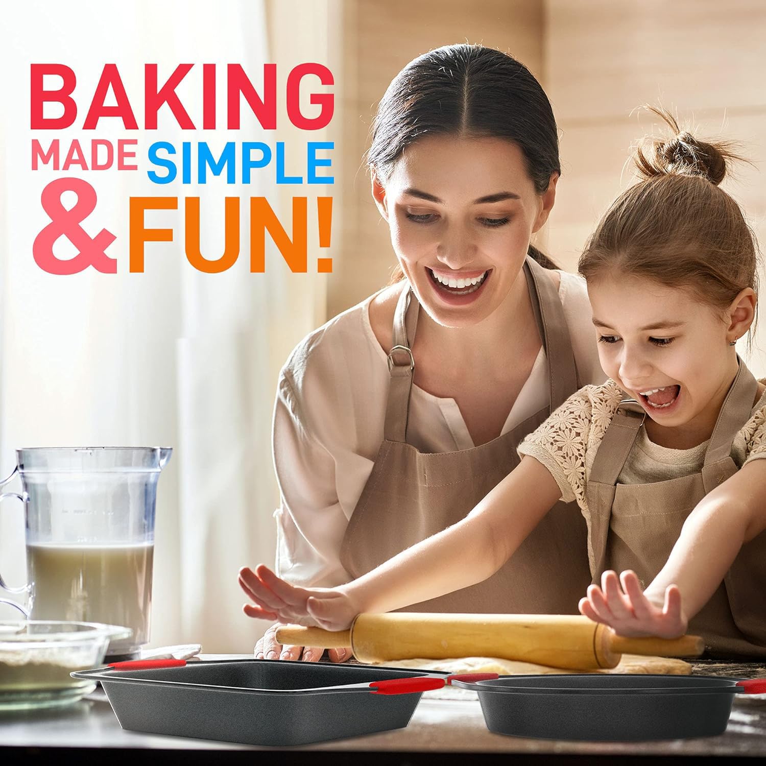 NutriChef Non-Stick Baking Tray Set - 10-Piece Stackable Carbon Steel Bakeware | Oven Safe to 230°C 3