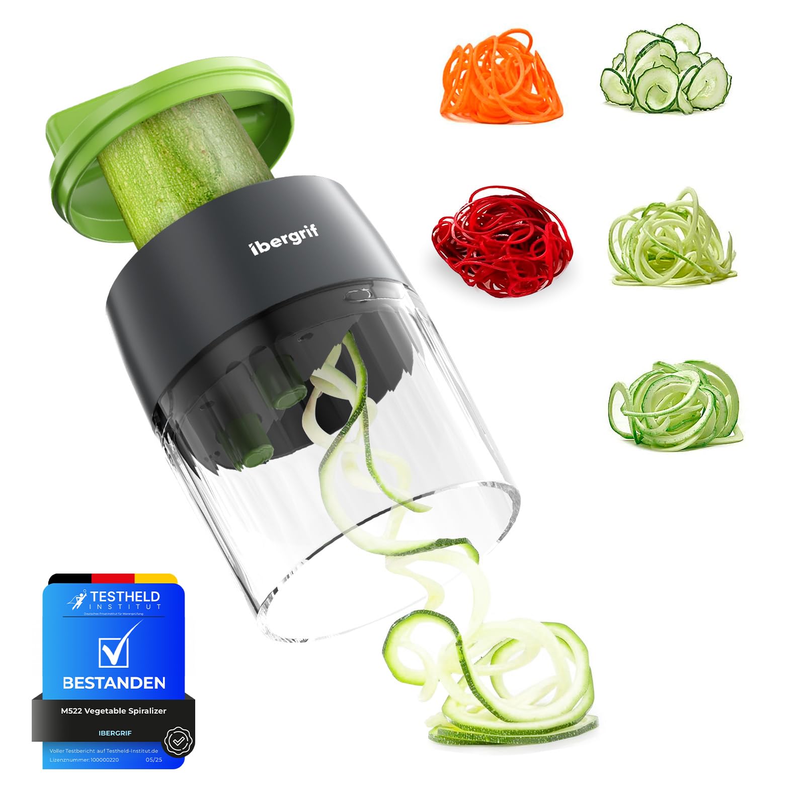 Ibergrif M522 Vegetable Spiralizer - 4 Functions, Compact & Portable | Black Green 1