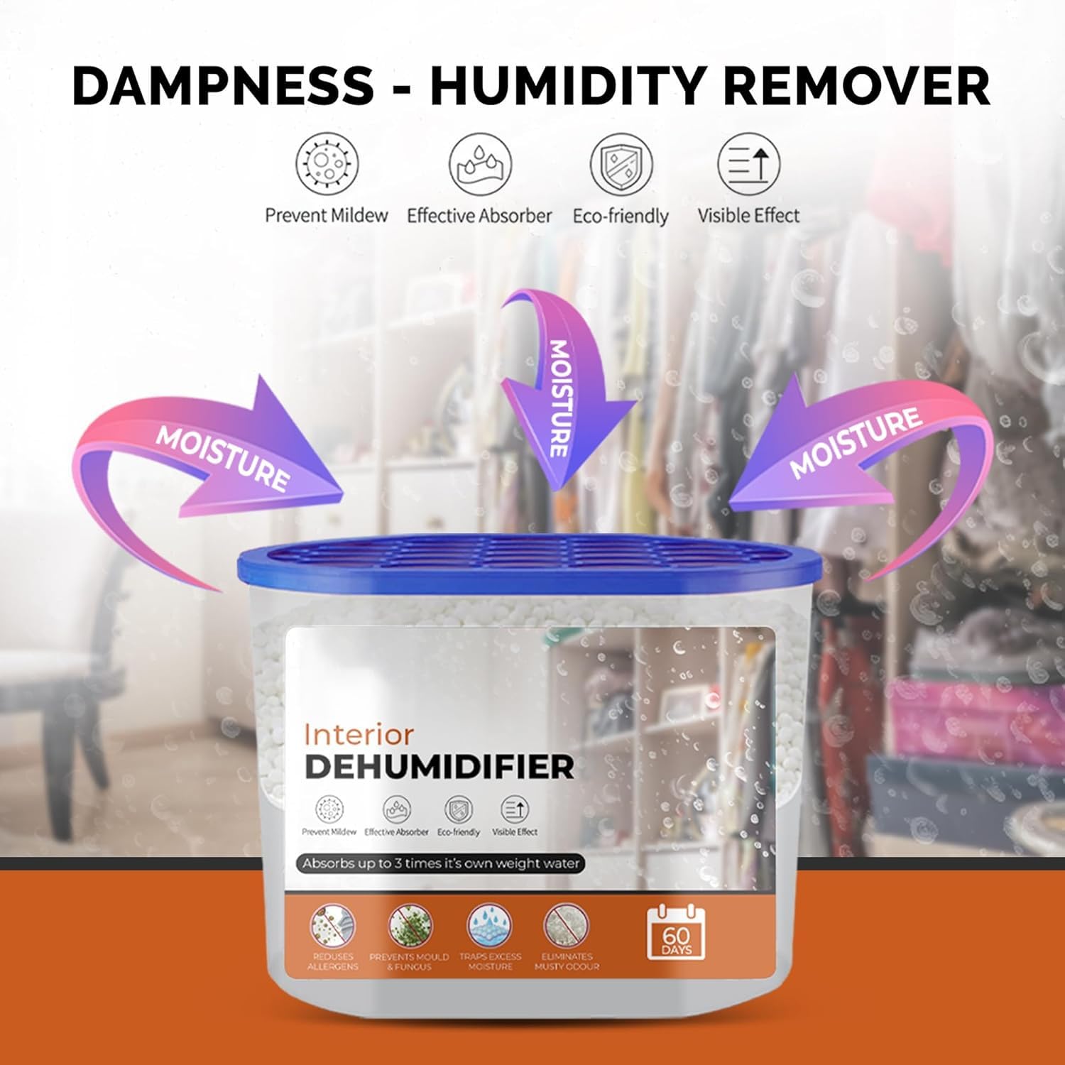 Roe Tenpo Disposable Dehumidifier 500ml - Moisture Absorber for Home, Car, Wardrobe | 5 Pack 4
