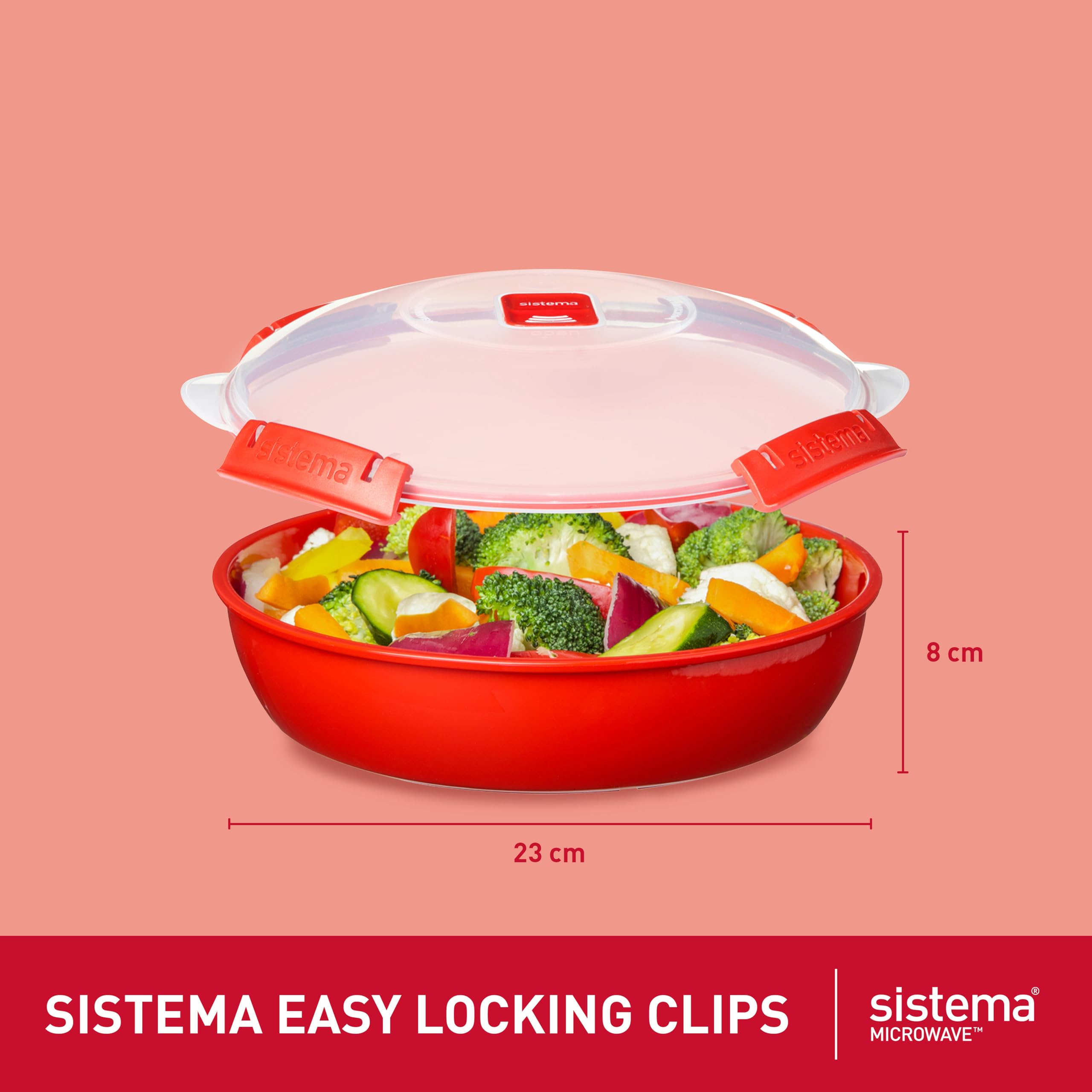 Sistema Round Microwave Container - 1.3L Capacity | Steam Release Vent | Red Plastic | 1 Count 2