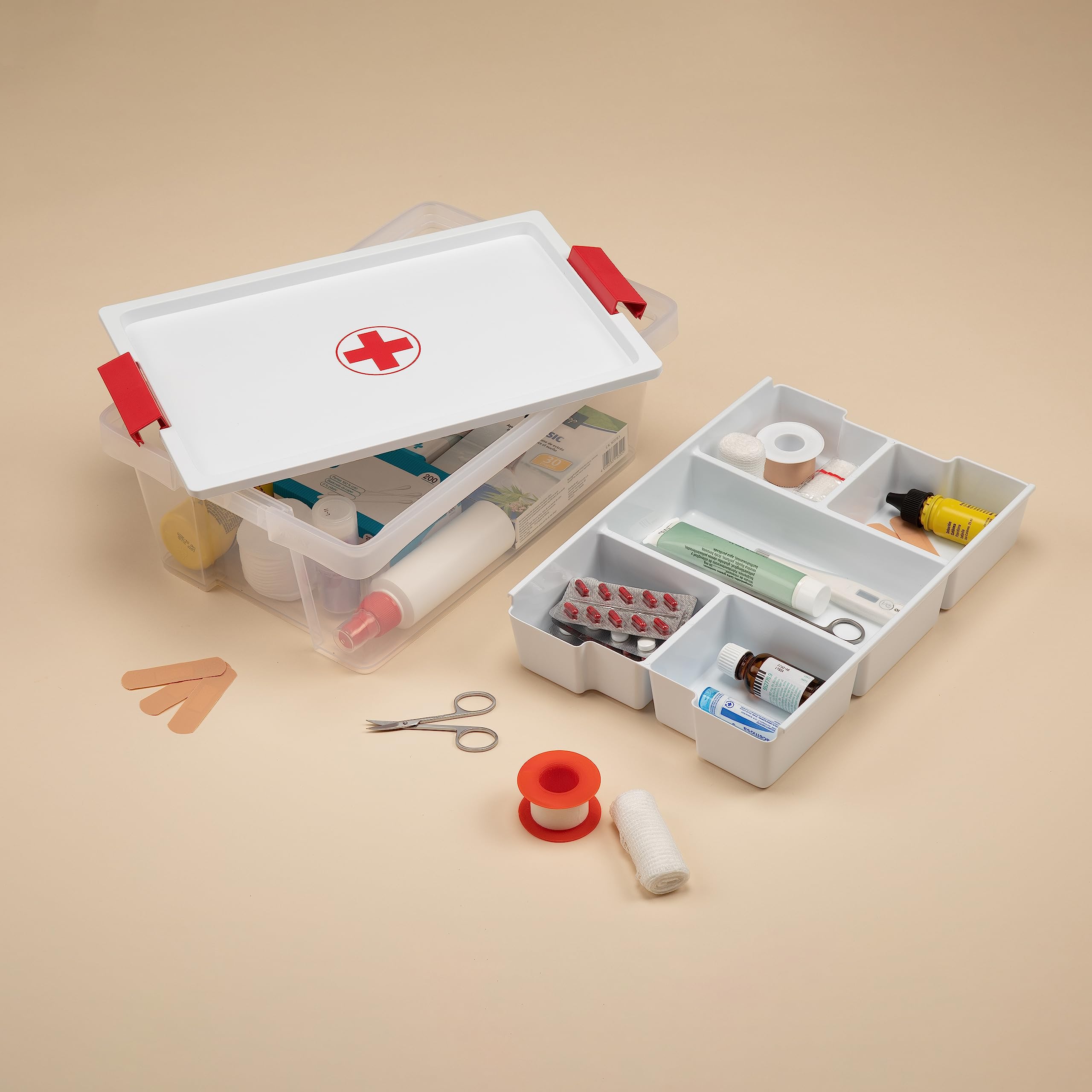 TATAY First Aid Storage Box - 7L Capacity, Hinged Lid, Organiser Tray | White 5