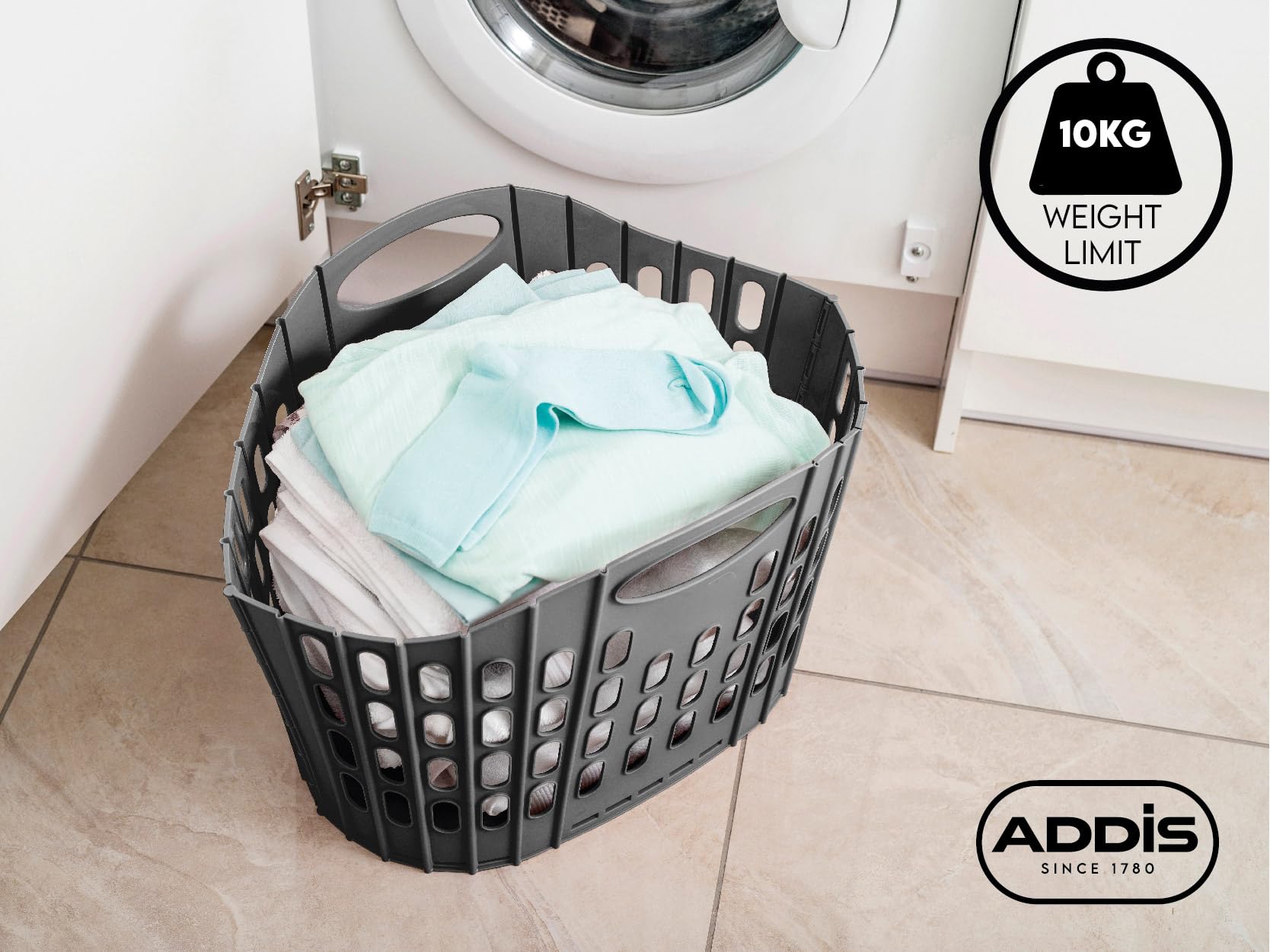 Addis Fold Flat Pop-Up Laundry Hamper - 38 Litre Capacity | Space Saving Plastic Design | Pink 5