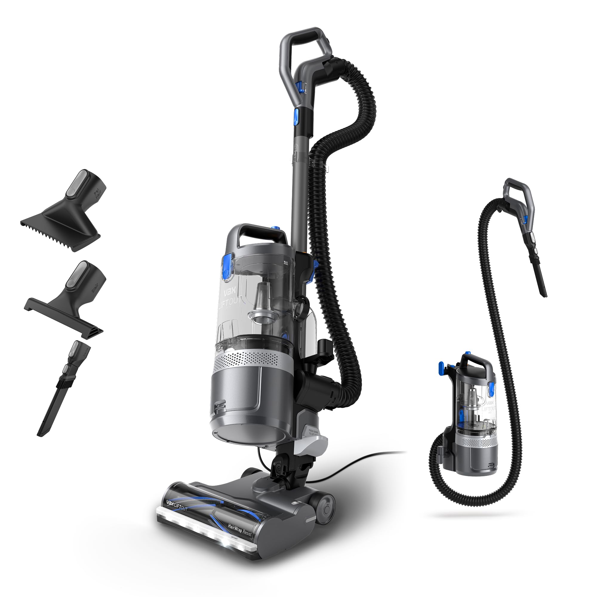 Vax LiftOut Pet Corded Upright Bagless Vacuum Cleaner - 600W, 6.1kg, 2L Capacity, Graphite/Blue 1