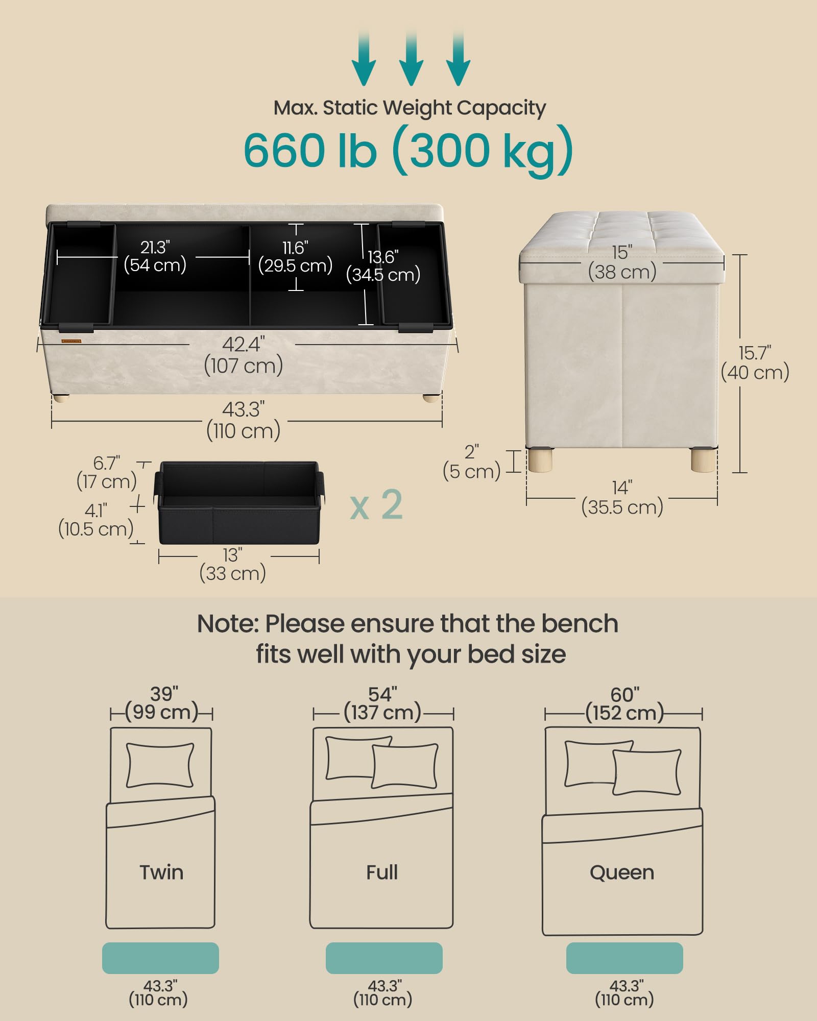 SONGMICS Storage Ottoman - 112L Capacity, Velvet Surface, 300 kg Load | Cappuccino Beige 3