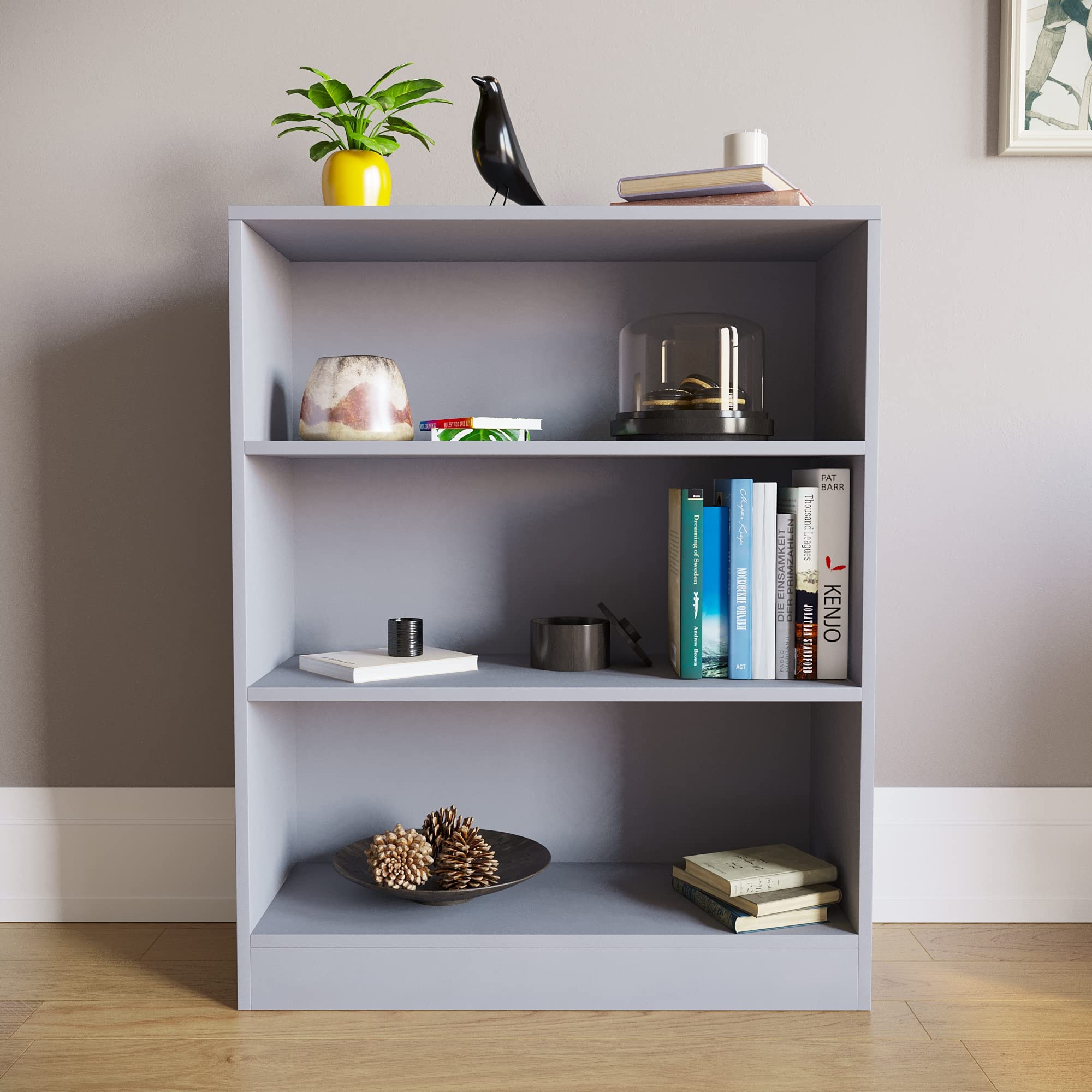 Vida Designs Cambridge 3 Tier Low Bookcase - Grey Wooden Shelving | Chipboard & MDF Construction | H 75 x W 60 cm 2