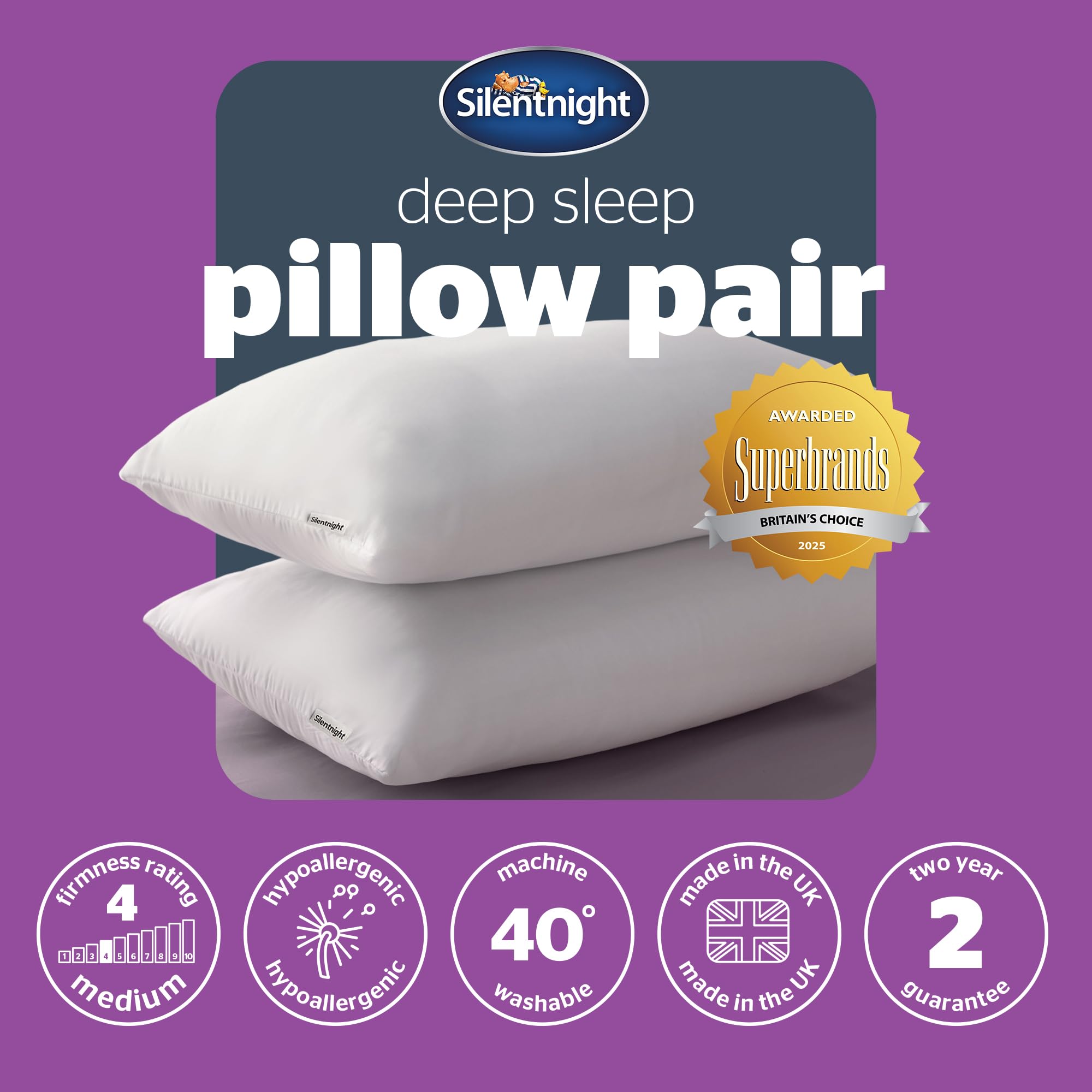 Silentnight Deep Sleep Pillows - Medium Support, Hypoallergenic, Machine Washable | Pack of 2, White 9