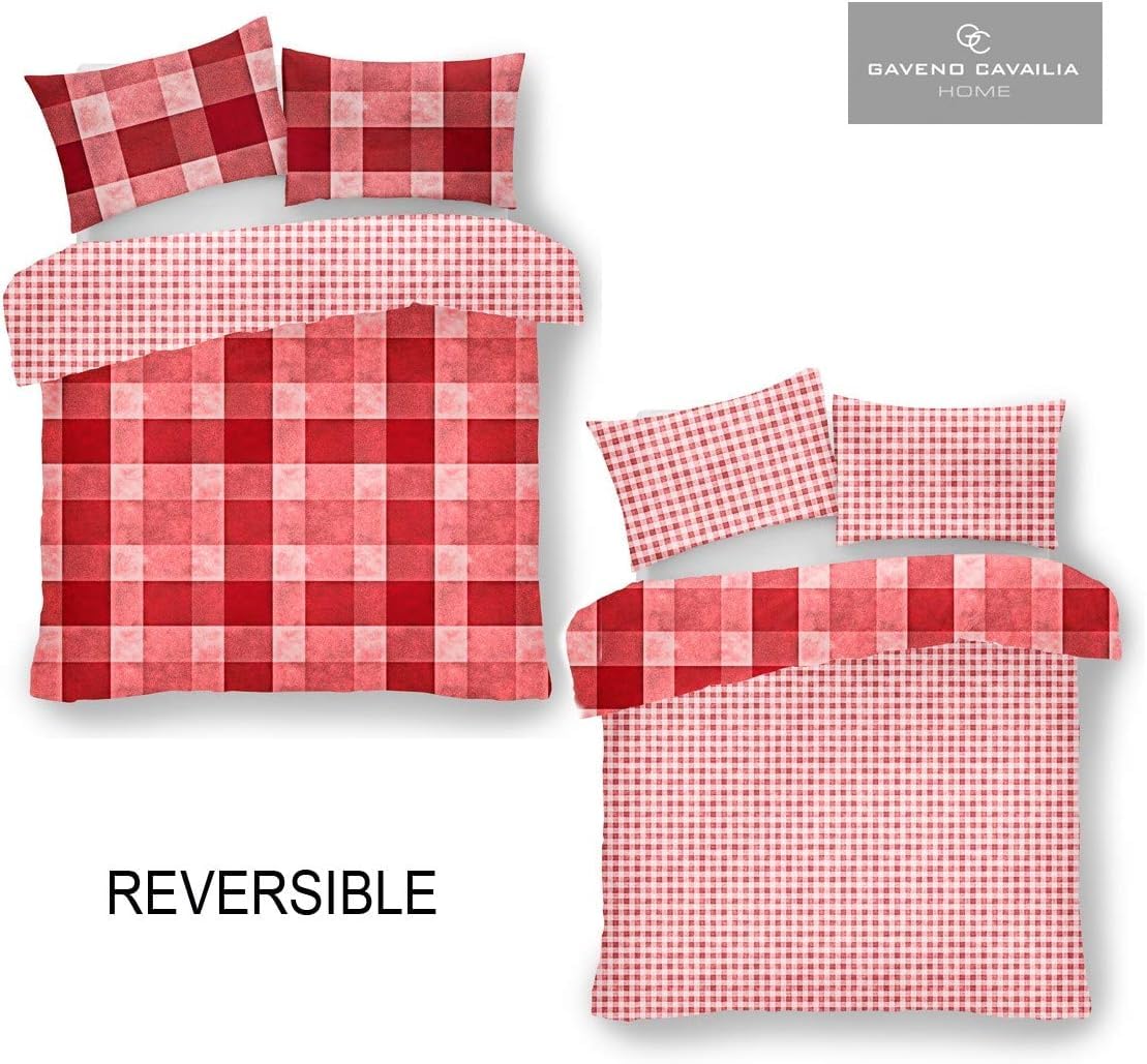 GC GAVENO CAVAILIA Soft & Cosy Check Double Duvet Cover Set | Polycotton | Denim-Red 2