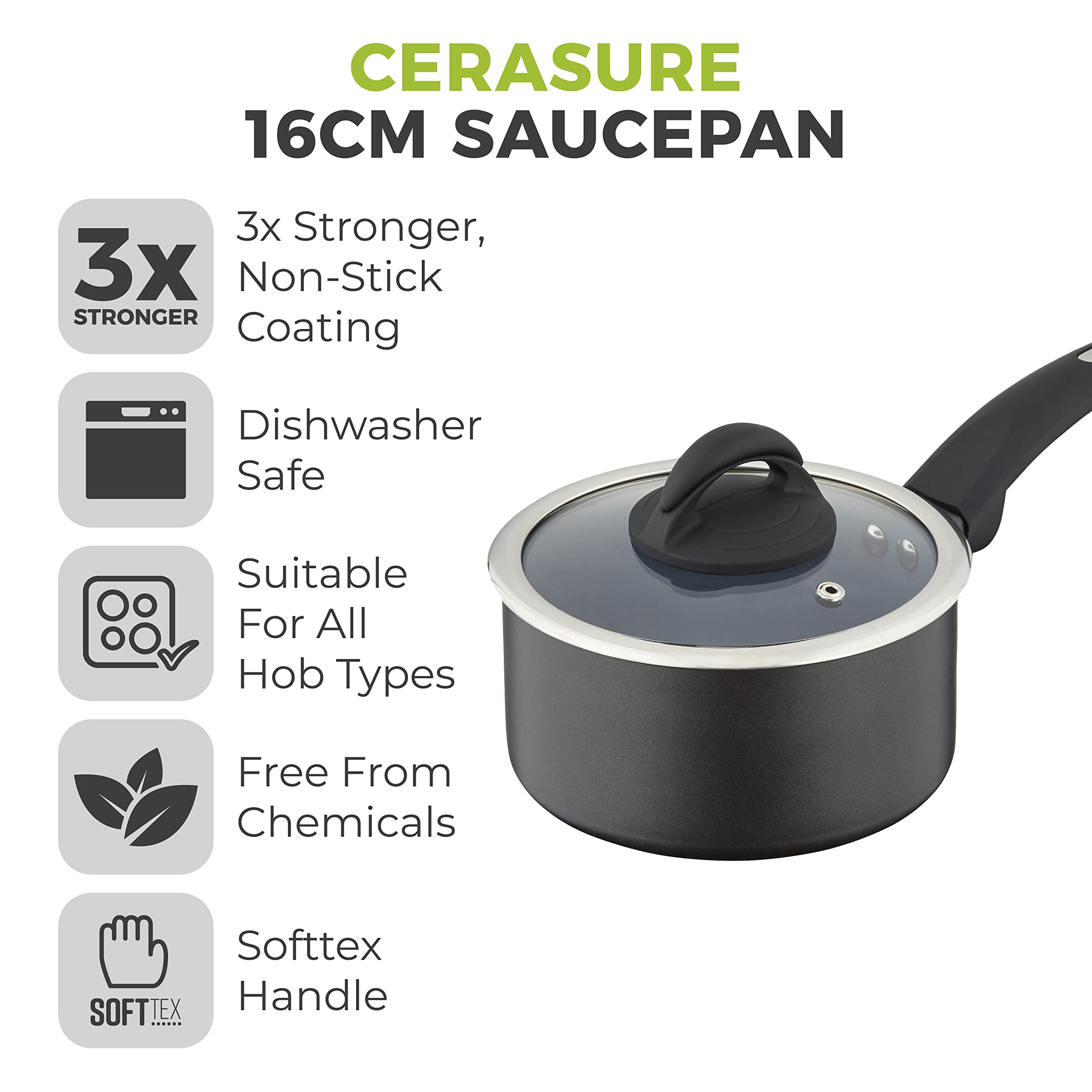 Tower Cerasure 16 cm Saucepan with Non-Stick Coating | Graphite | All Hobs Incl. Induction 2
