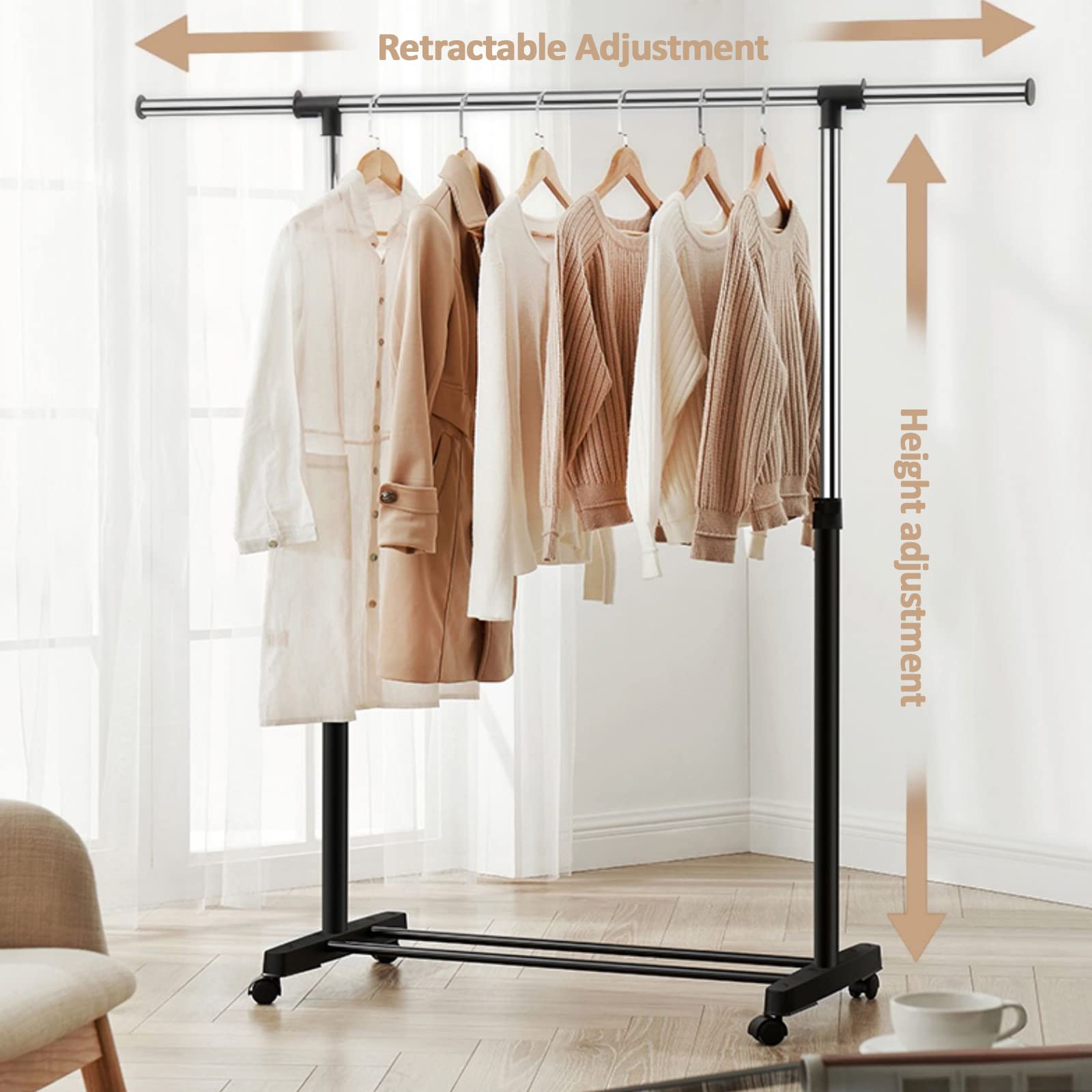 Vivo Technologies Adjustable Mobile Clothes Rail - 80cm-150cm Width | Alloy Steel | Portable 2