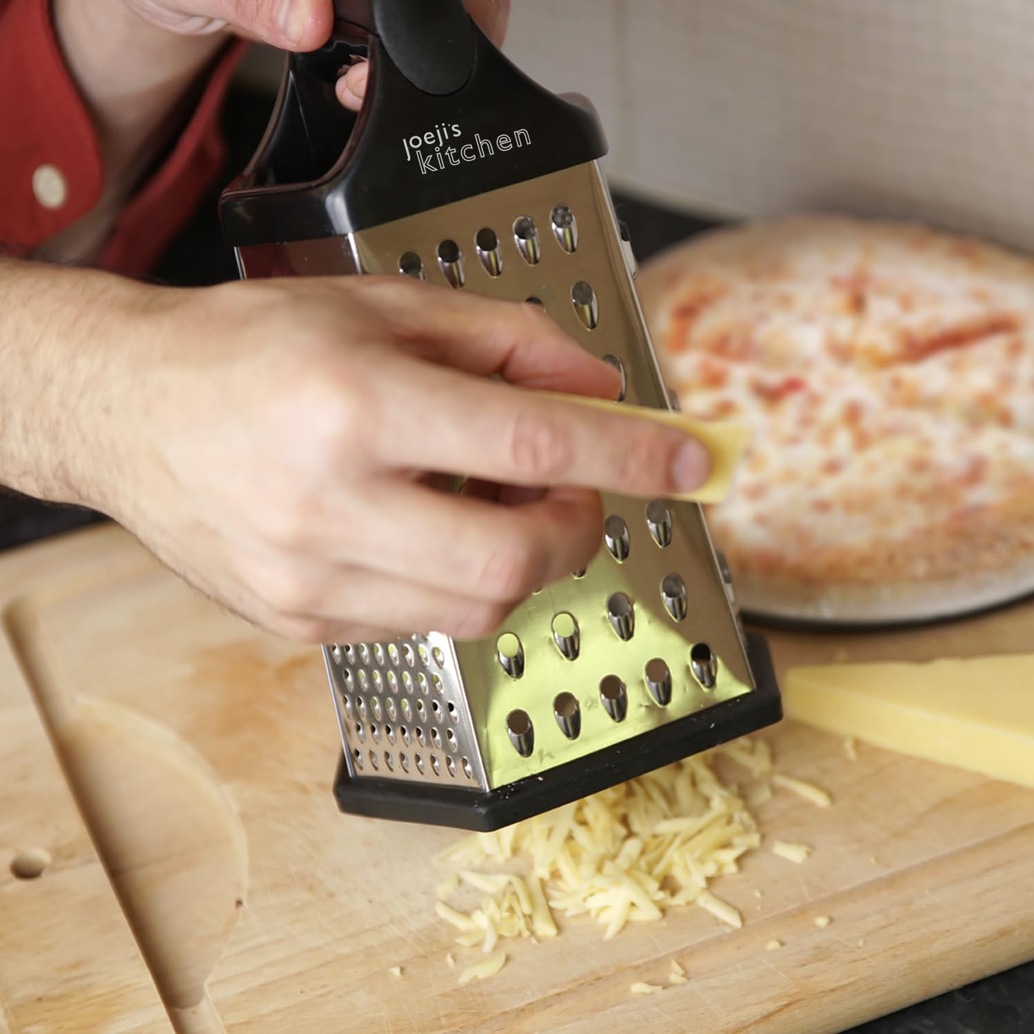 joeji's Kitchen 6-Sided Stainless Steel Cheese Grater with Non-Slip Base and Container 7