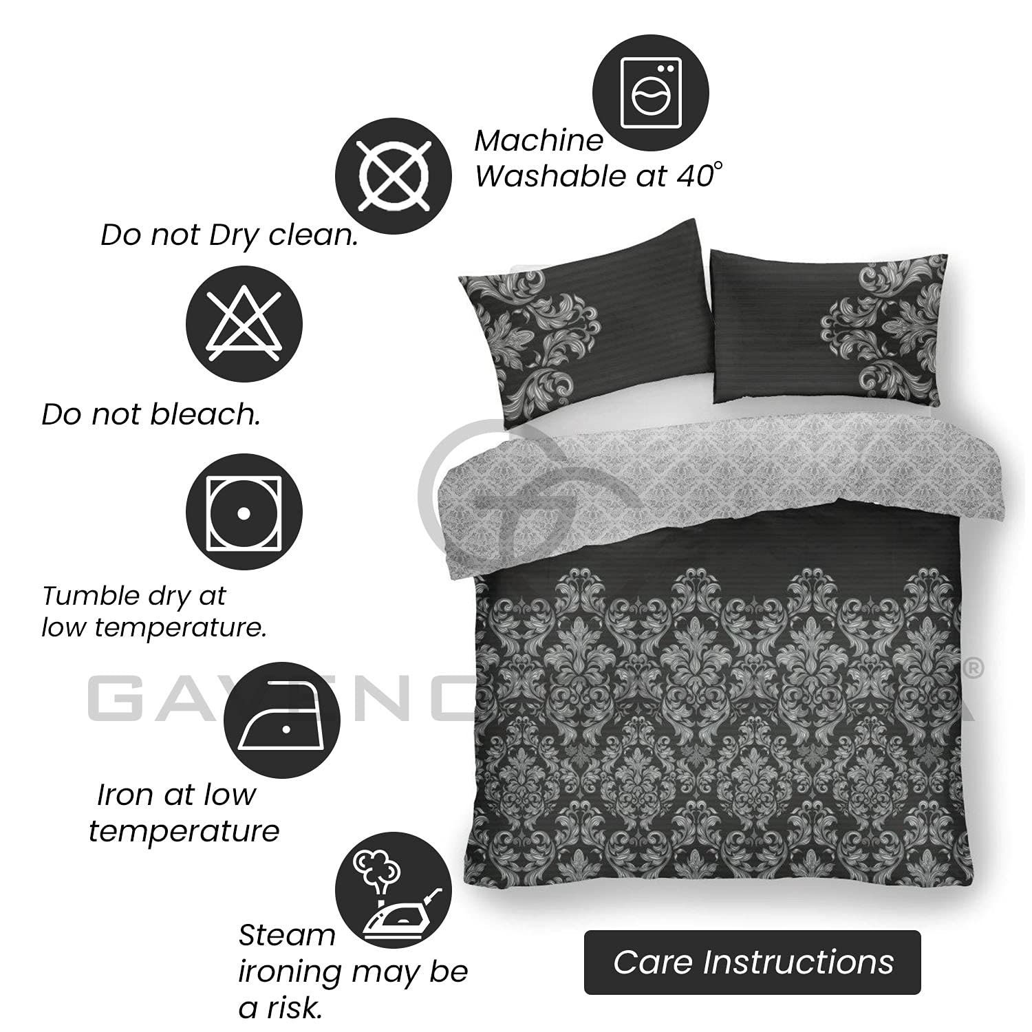 GC GAVENO CAVAILIA Empire Damask King Size Duvet Cover Set | 50% Cotton/50% Polyester | Black 4